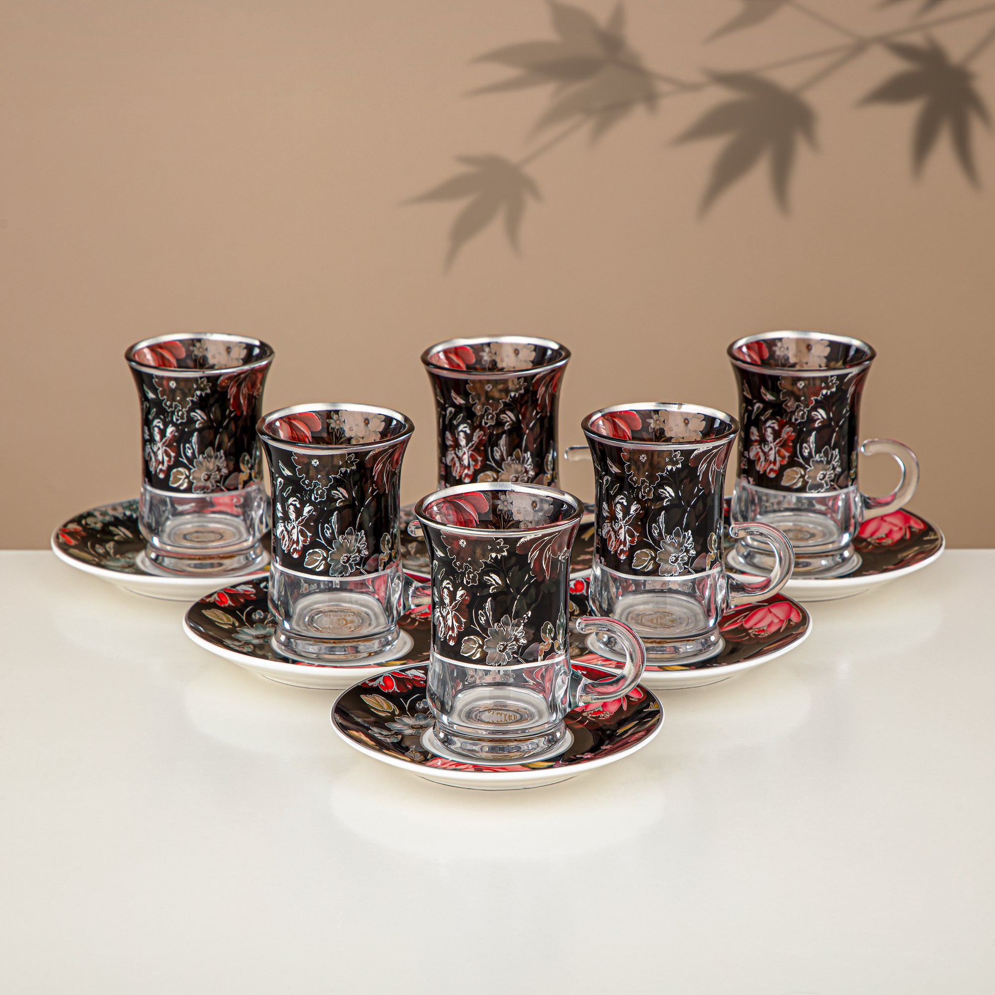 ألمرجان طقم ترامس 24 قطعة، 1 لتر + 1 لتر، مزهر ومطفي فضي (24-JBH-TR-AZ04S) - طقم الشاي والقهوة الكامل