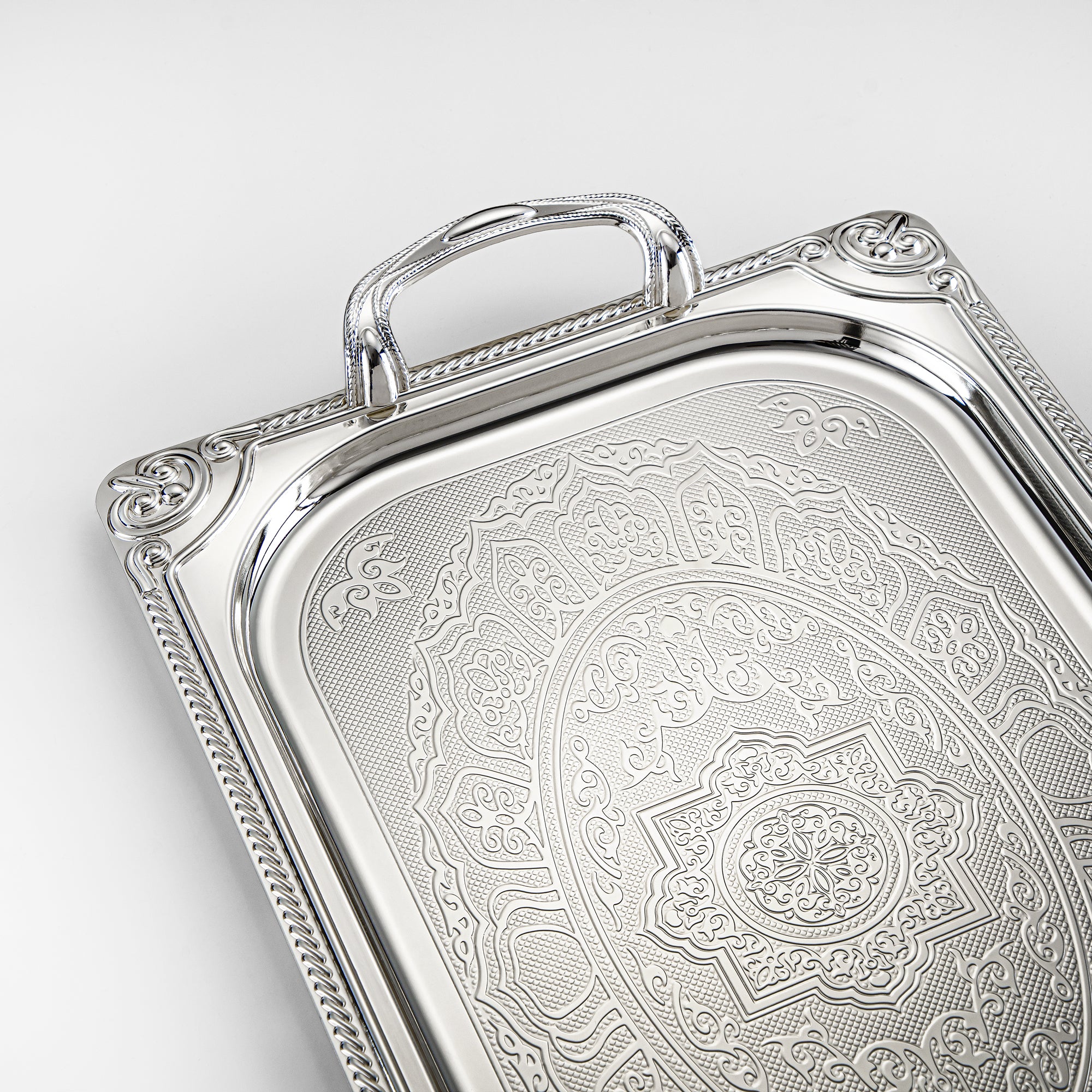 Almarjan Serving Tray Set - 3 Pieces, Silver (307XLLM-S) | Ramadan & Special Occasions