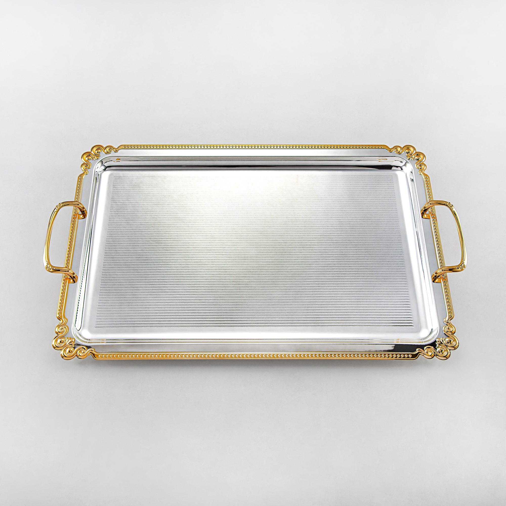 Almarjan Serving Tray Set - 3 Pieces, Silver & Golden (332XLLM-SG) | Ramadan & Special Occasions