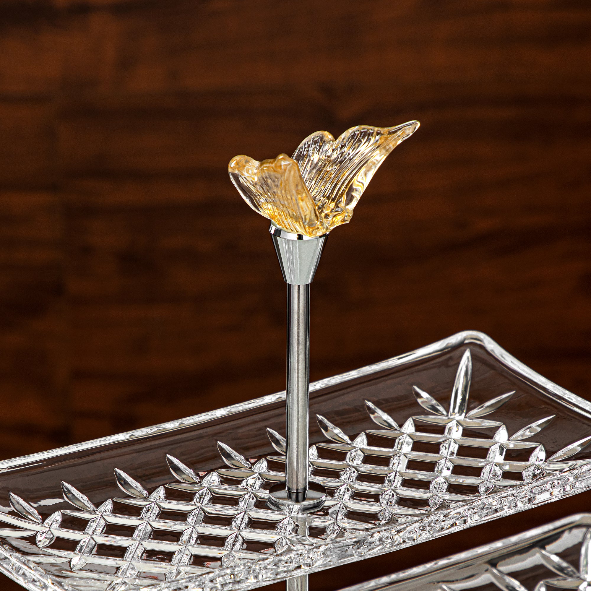 Almarjan Rectangle Sweet Stand Glass Two Tiers Clear & Amber (40816-415/S2-BA) Elegant Hosting Pieces