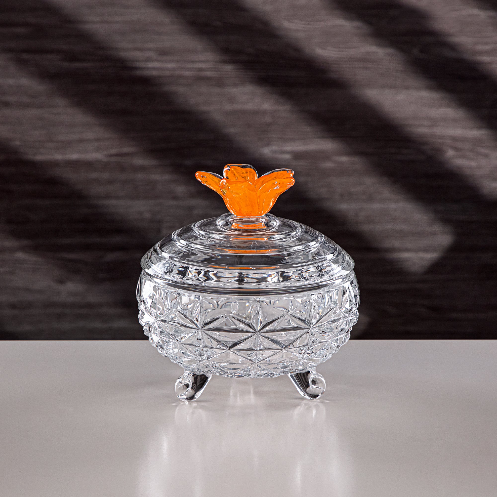 Almarjan Candy Bowl Glass Clear with Orange Flower