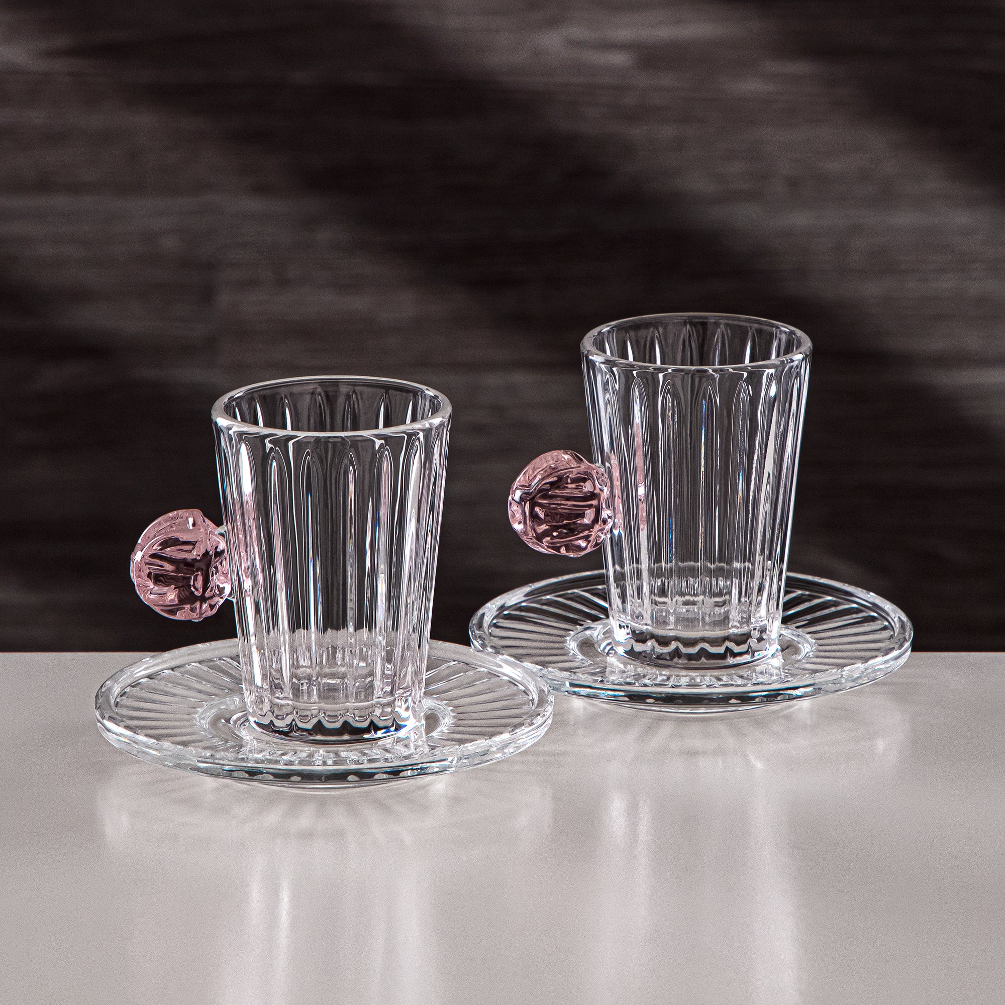 Almarjan Tea Cup & Saucer Clear with Pink Knot