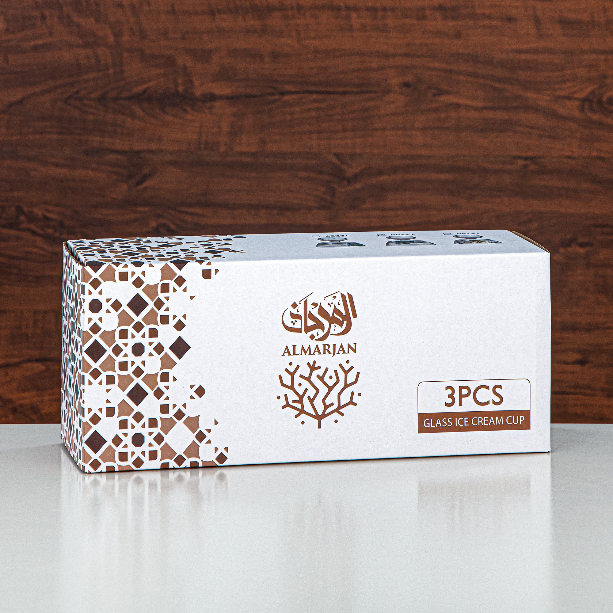 مجموعة أكواب آيس كريم المرجان زجاج مطبوع 3 قطع (8387-5-12196) – مجموعة الحلويات النباتية الزرقاء