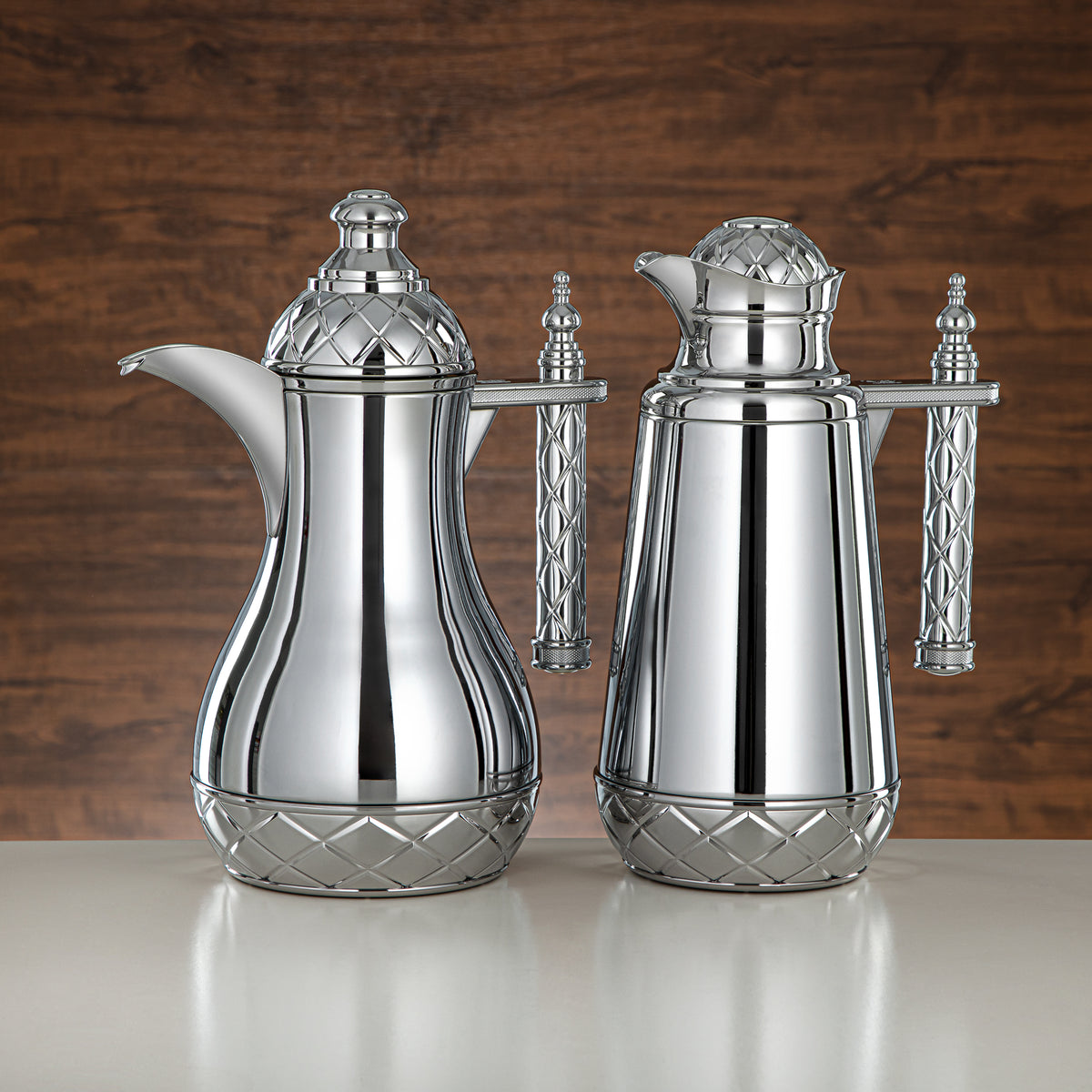 Almarjan Vacuum Flask Set, Push Button - 0.7L + 1L, Silver (CBY+CBZ-FC
