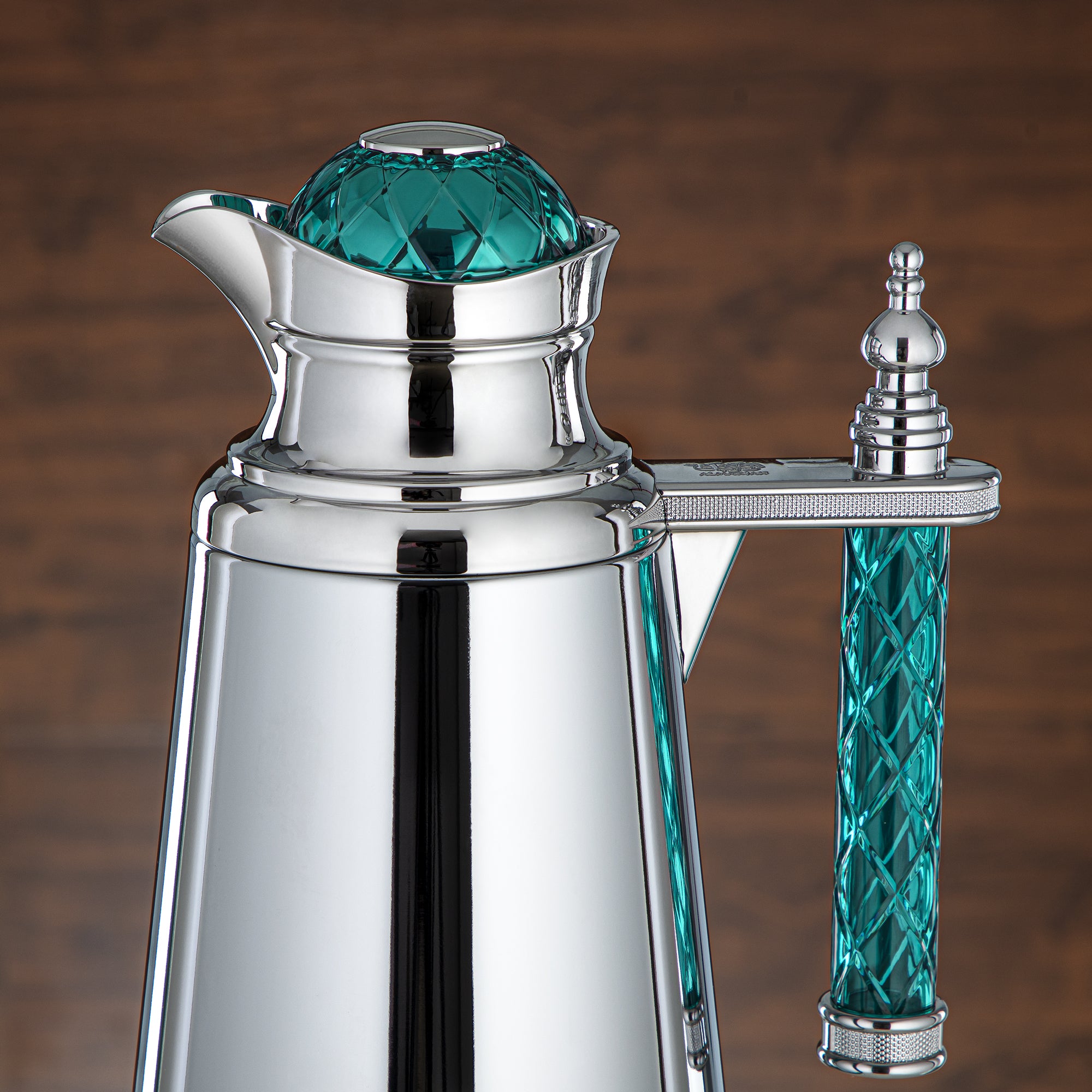 Almarjan Vacuum Flask Set, Push Button, Acrylic Handle - 0.7L + 1L, Silver & Green (CBY+CBZ-SCG) - Classic Vacuum Flasks