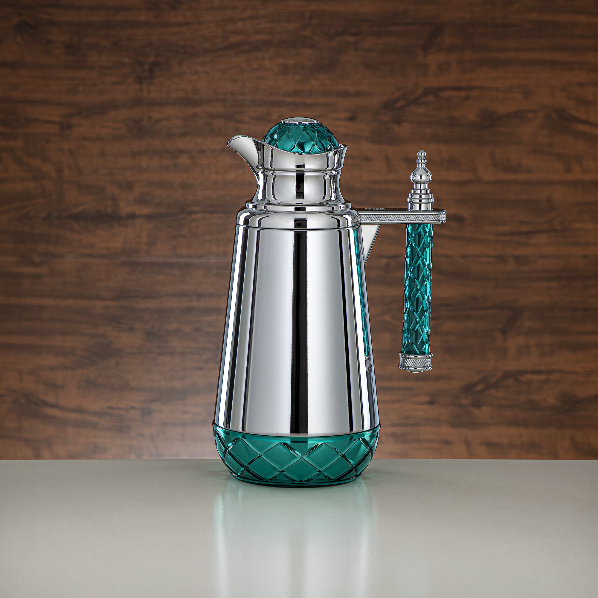 ألمرجان طقم ترامس، زر ضغط، مقبض أكريليك - 0.7 لتر + 1 لتر، فضي وأخضر (CBY+CBZ-SCG) - قوارير فراغ كلاسيكية ترامس