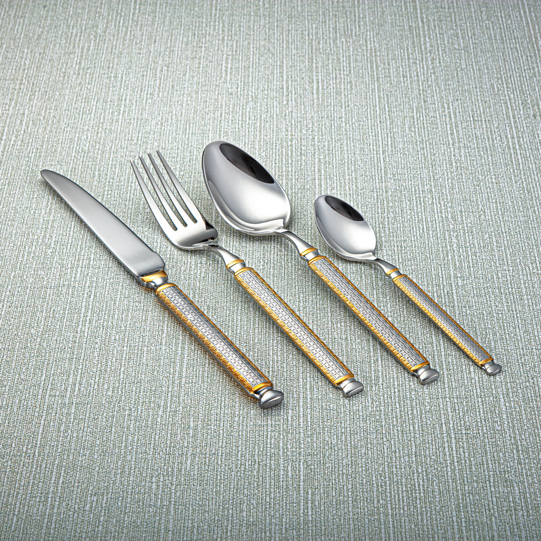 Almarjan Stainless Steel 24 Pieces Cutlery Set Silver & Gold - CUT0010257