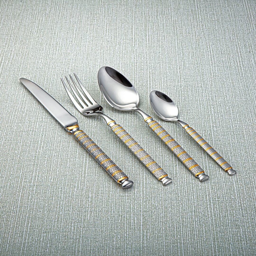 Almarjan Stainless Steel 24 Pieces Cutlery Set Silver & Gold - CUT0010259