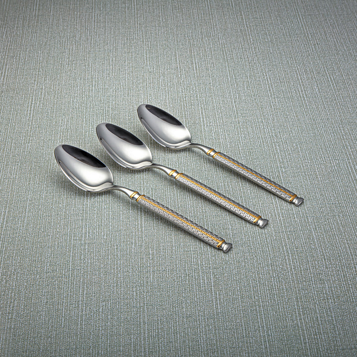 Almarjan Stainless Steel 3 Pieces Dinner Spoon Set Silver & Gold - CUT0010273