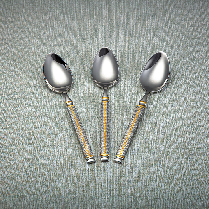 Almarjan Stainless Steel 3 Pieces Dinner Spoon Set Silver & Gold - CUT0010273