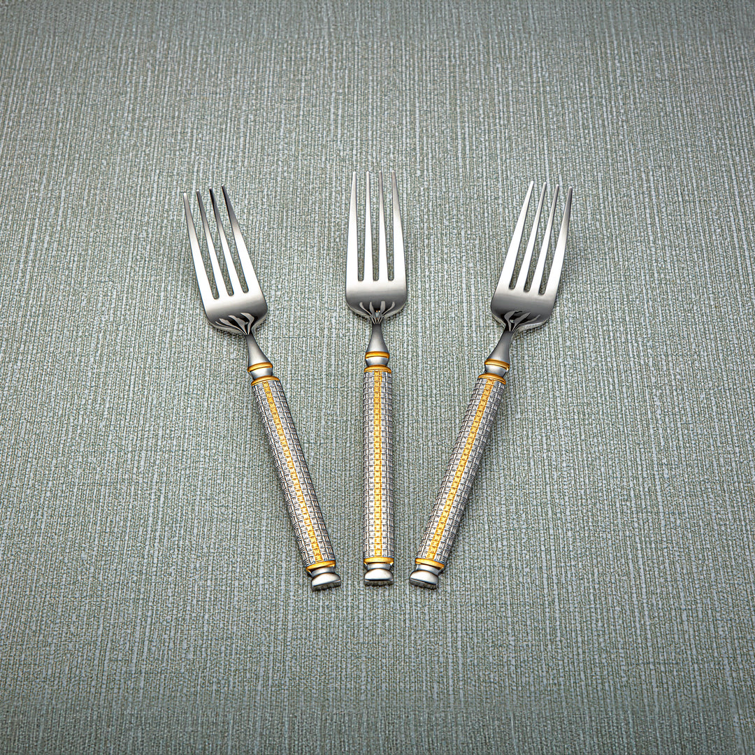 Almarjan Stainless Steel 3 Pieces Dinner Fork Set Silver & Gold - CUT0010274