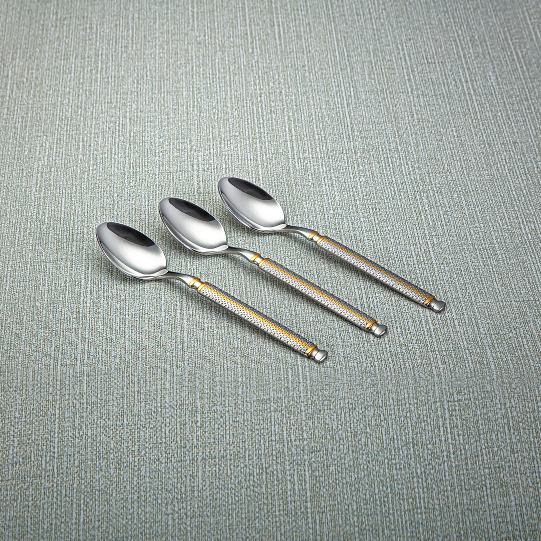 Almarjan Stainless Steel 3 Pieces Tea Spoon Set Silver & Gold - CUT0010275