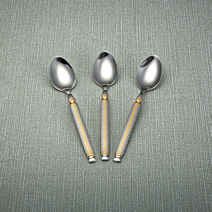Almarjan Stainless Steel 3 Pieces Tea Spoon Set Silver & Gold - CUT0010275