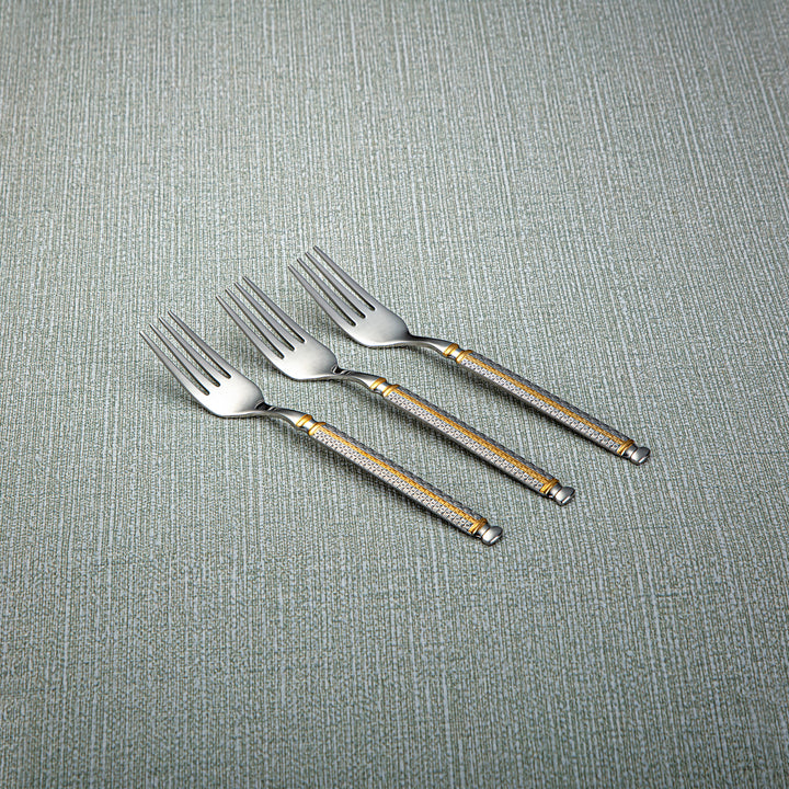 Almarjan Stainless Steel 3 Pieces Tea Fork Set Silver & Gold - CUT0010276