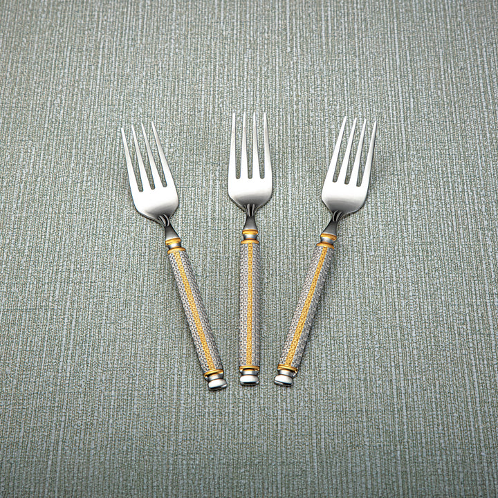 Almarjan Stainless Steel 3 Pieces Tea Fork Set Silver & Gold - CUT0010276