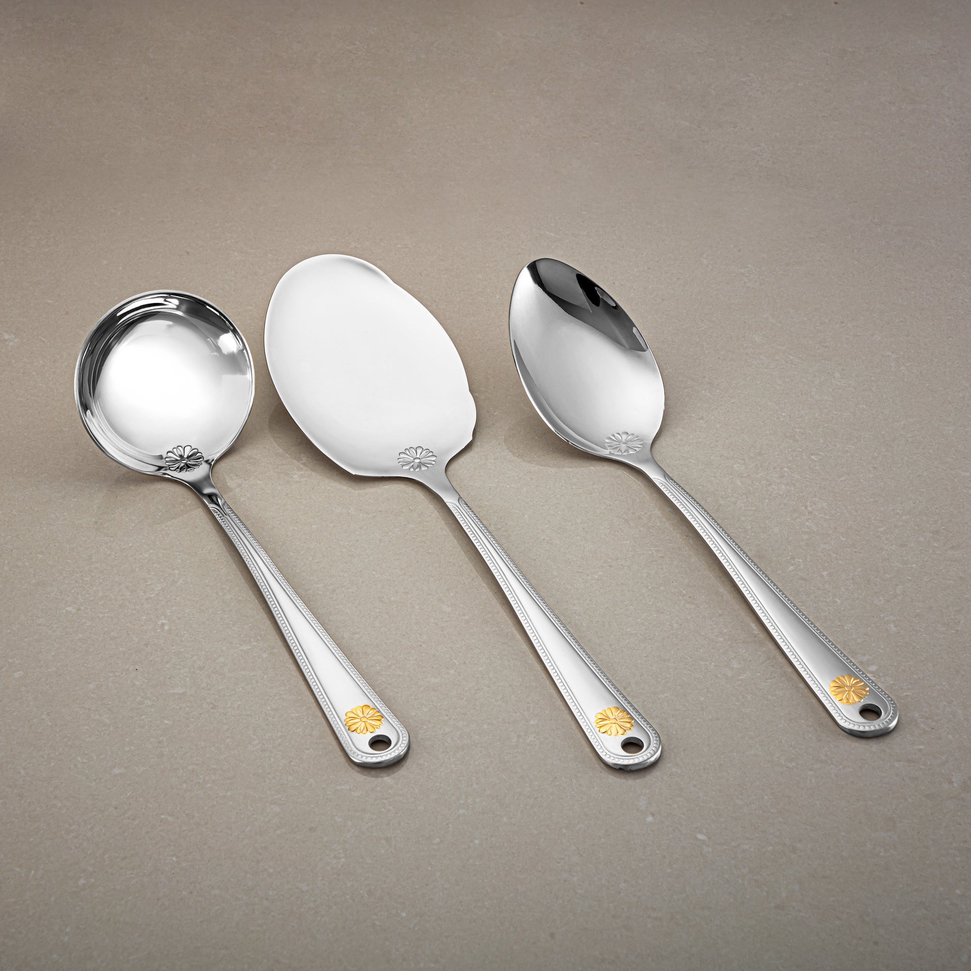 طقم أدوات مطبخ المرجان 7 قطع، ستانلس ستيل، مع حامل، فضي وذهبي (CUT0010384) أدوات مائدة أنيقة