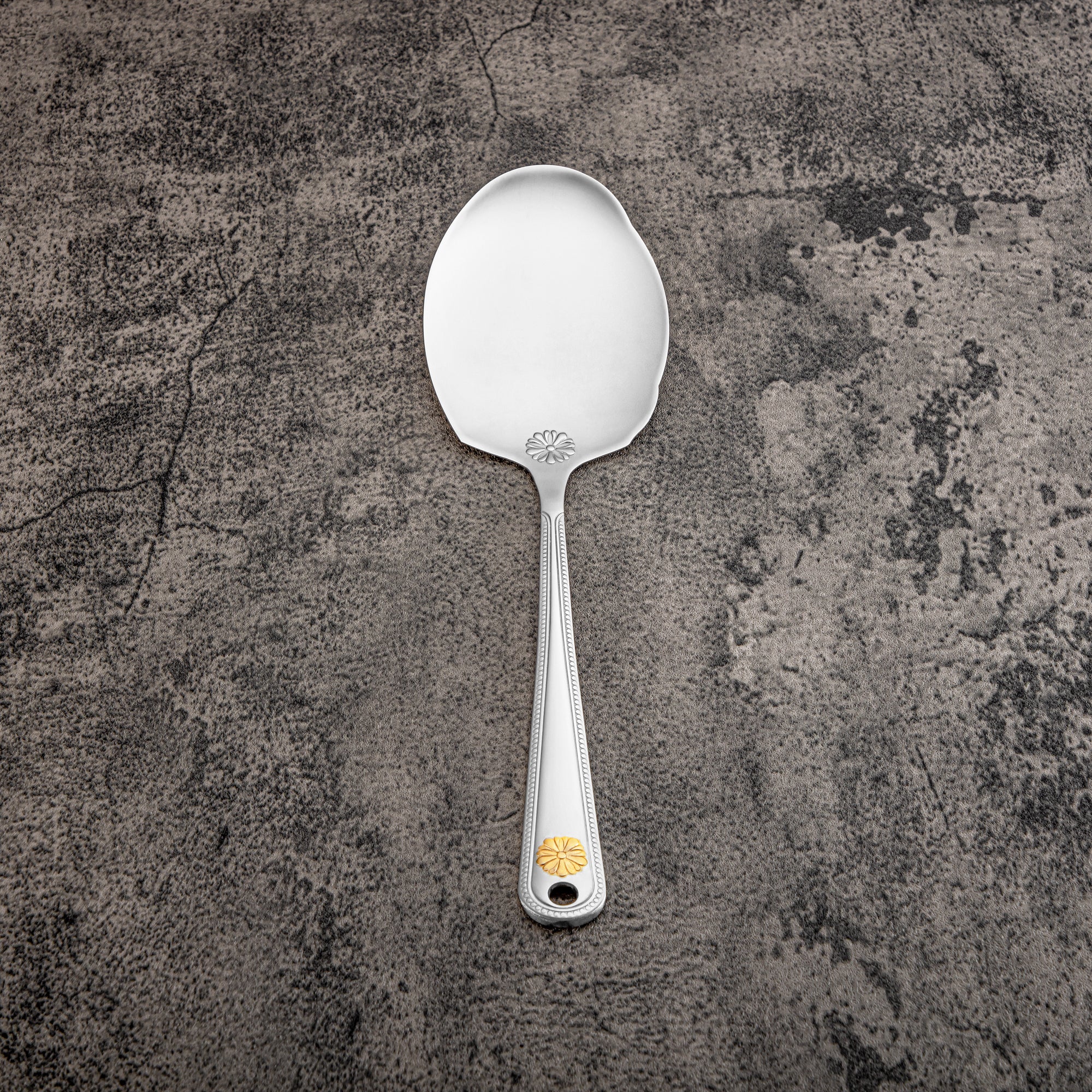 Almarjan Flat Rice Server, Stainless Steel, Silver & Gold (CUT0010407) Elegant Flatware