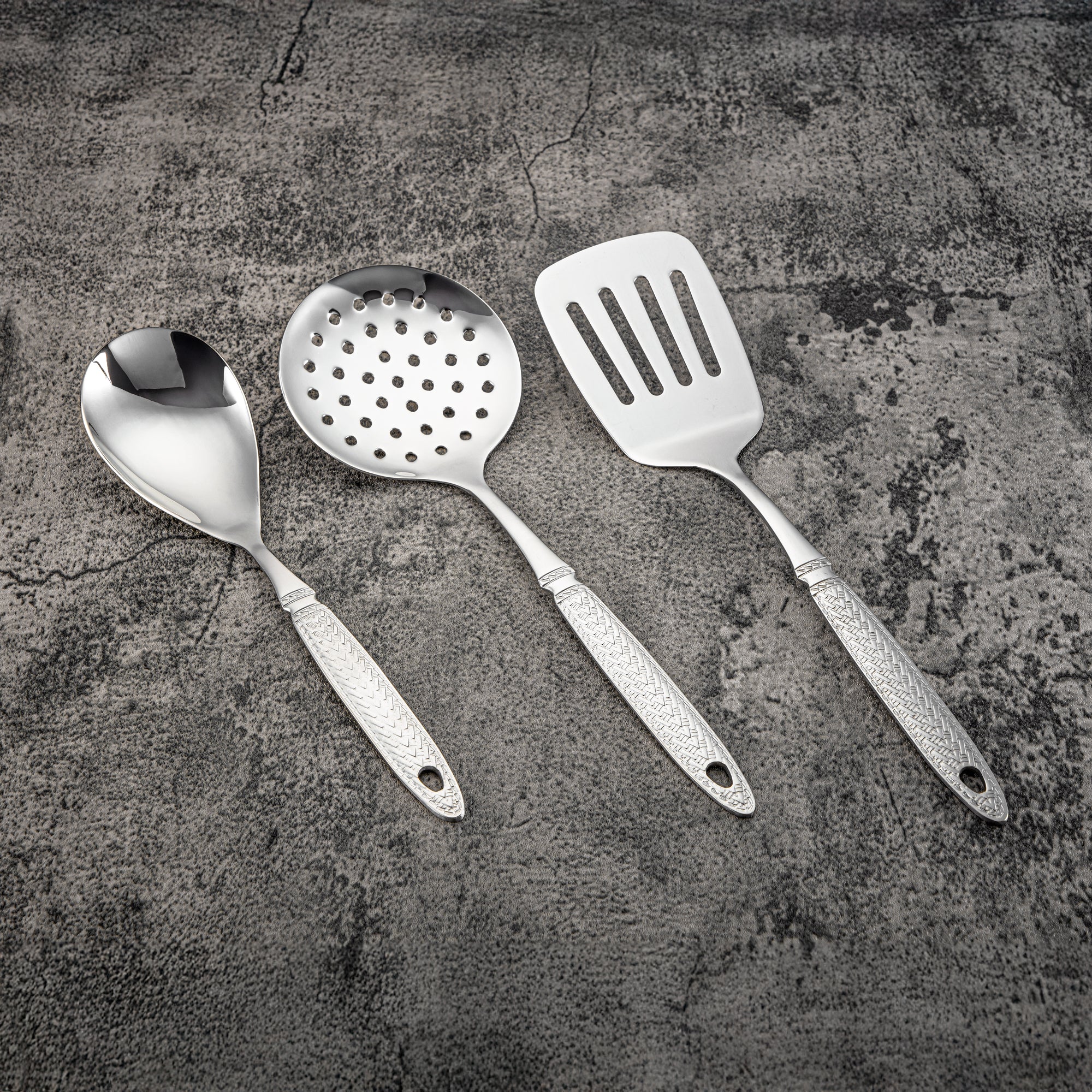 طقم أدوات مطبخ المرجان 7 قطع، ستانلس ستيل، مع حامل، فضي (CUT0010469) أدوات مائدة أنيقة