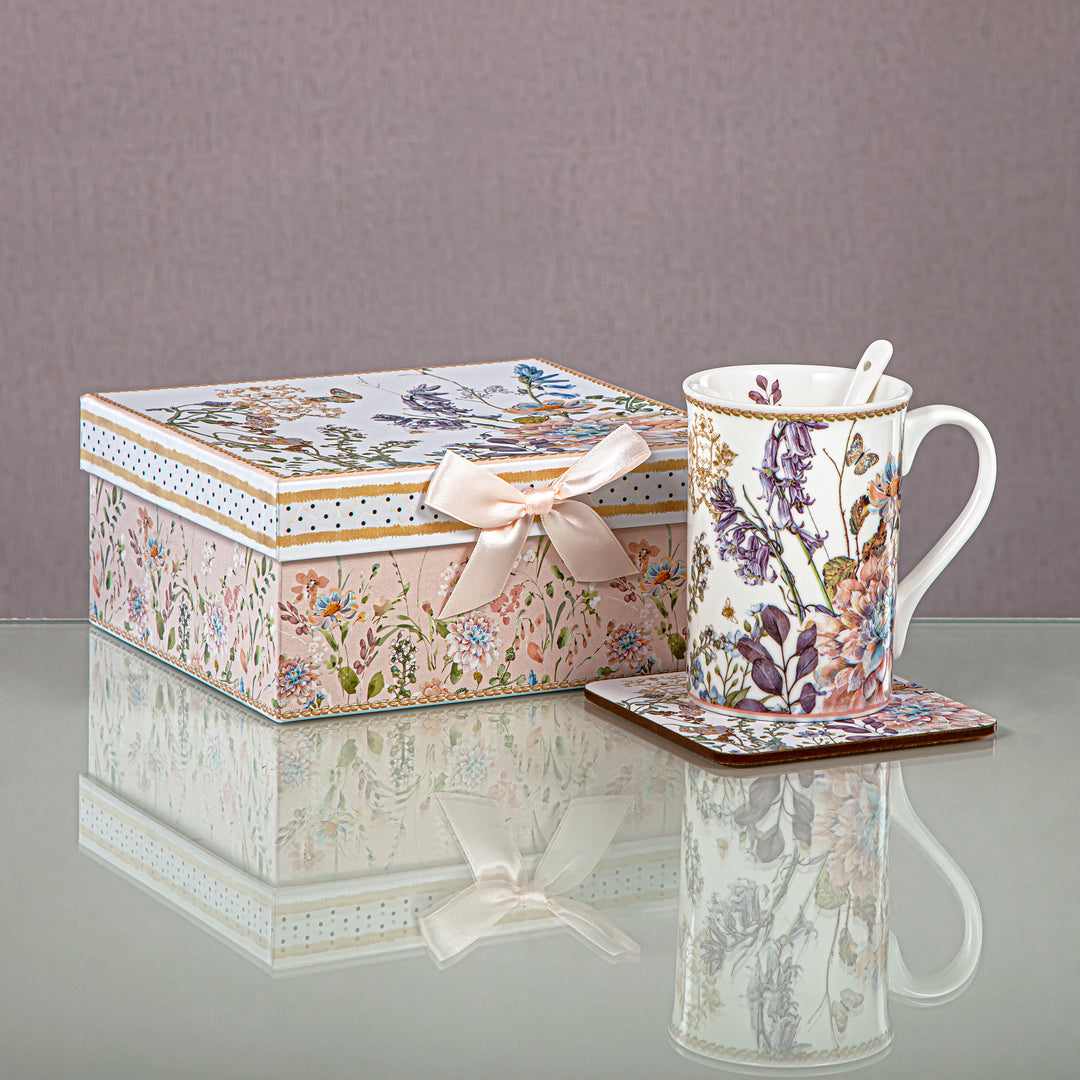 Almarjan 320 ML Porcelain Coffee Mug With Coaster & Tea Spoon - D480 R2005M/N