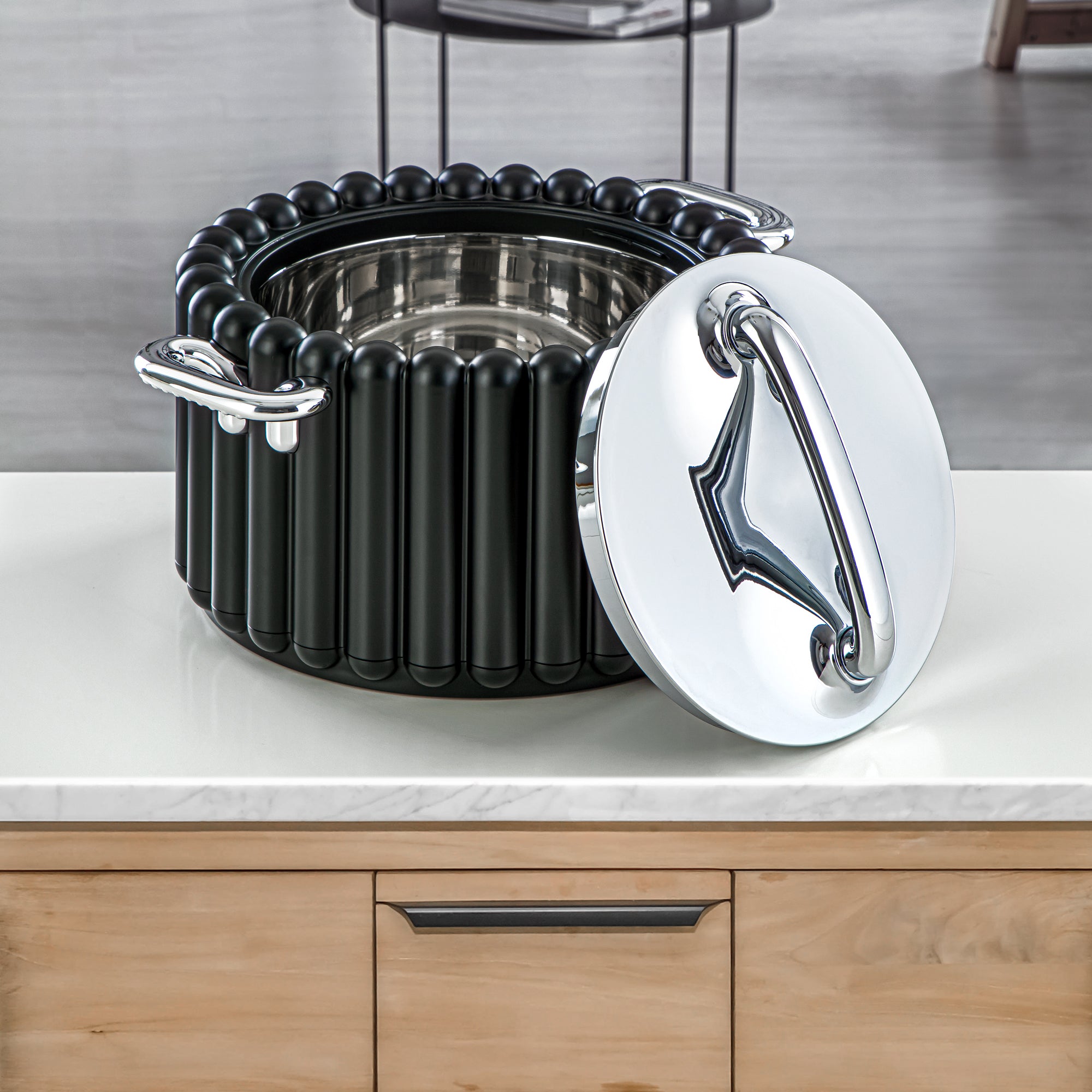 Almarjan 3 Pieces Plastic Hot Pot Set Black & Silver - EI-150/200/250 B/C