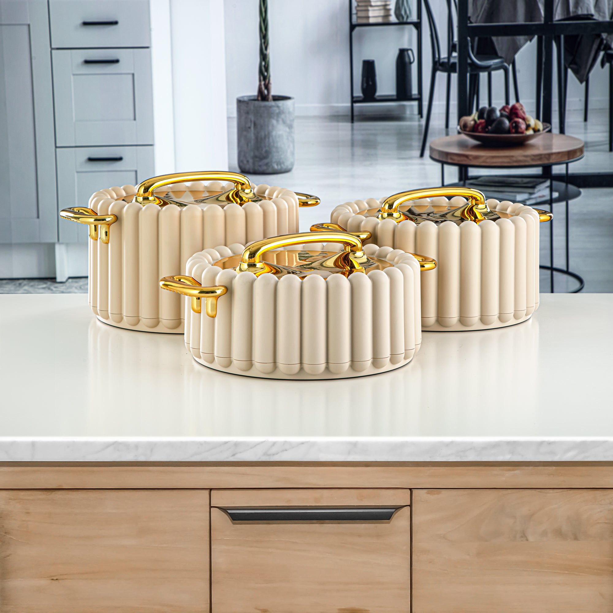 المرجان حرارات بلاستيك 3 قطع بيج وذهبي - EI-150/200/250 BG/G