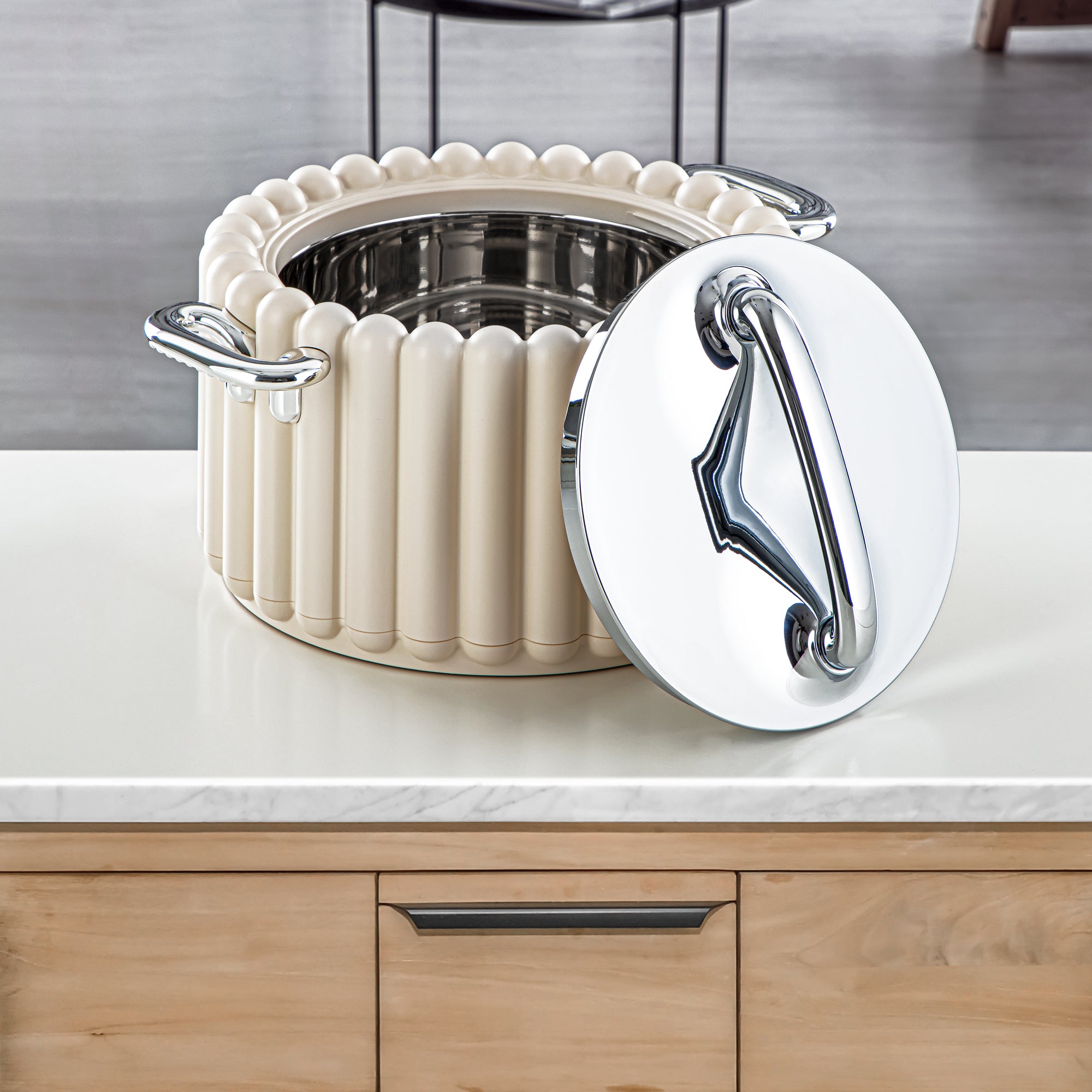 Almarjan 3 Pieces Plastic Hot Pot Set Ivory & Silver - EI-150/200/250 IV/C