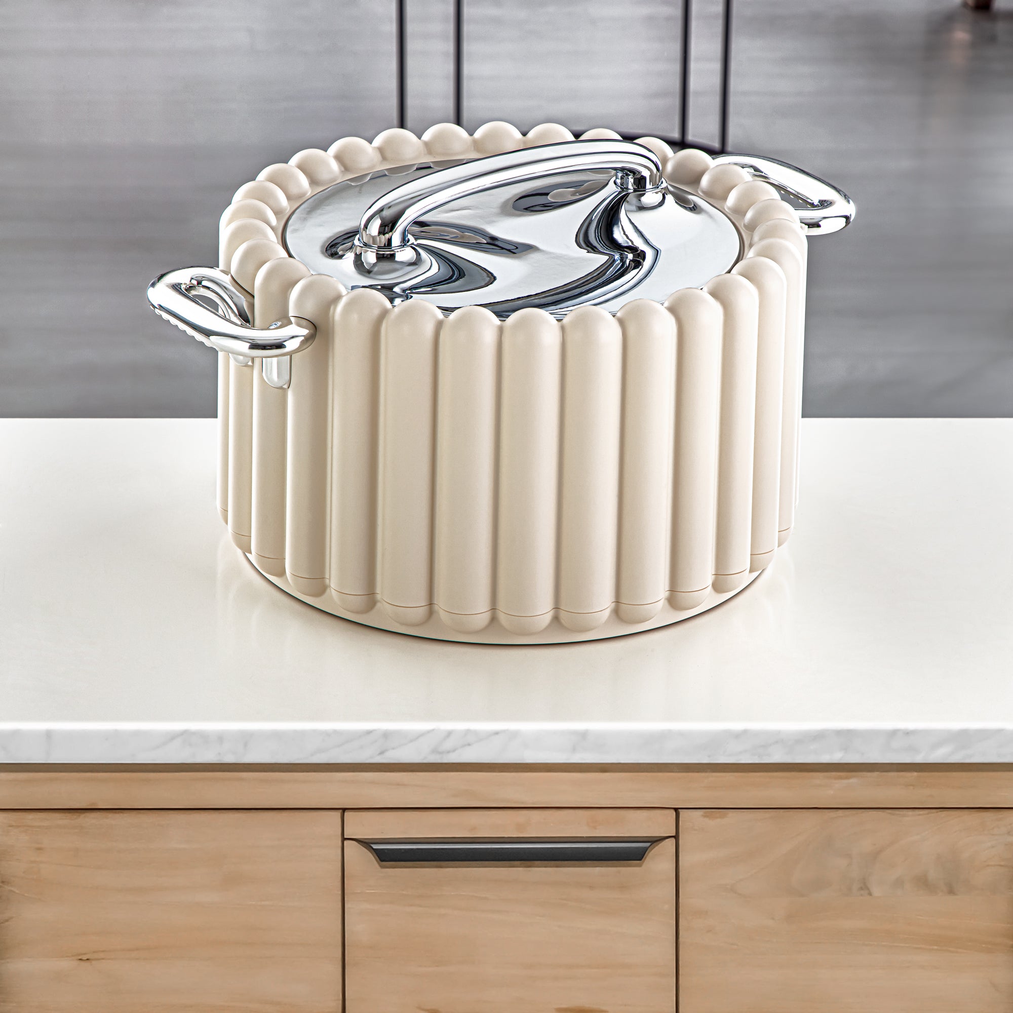 Almarjan 3 Pieces Plastic Hot Pot Set Ivory & Silver - EI-150/200/250 IV/C