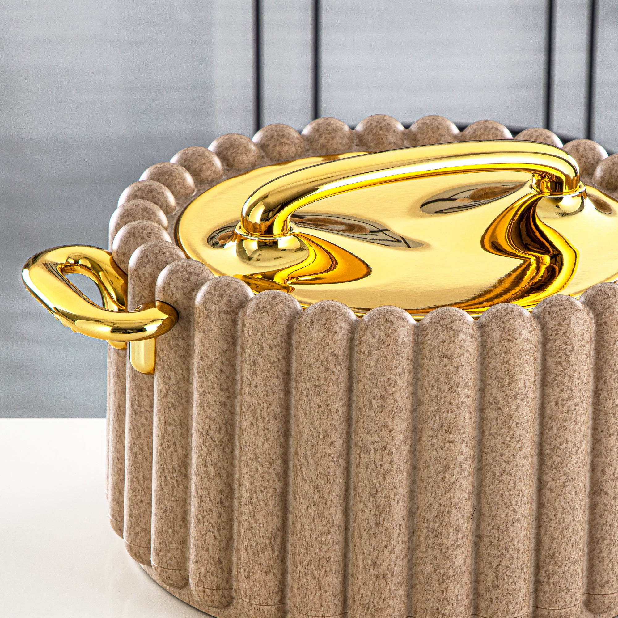 Almarjan 3 Pieces Plastic Hot Pot Set Cream & Gold - EI-150/200/250 PKG/G