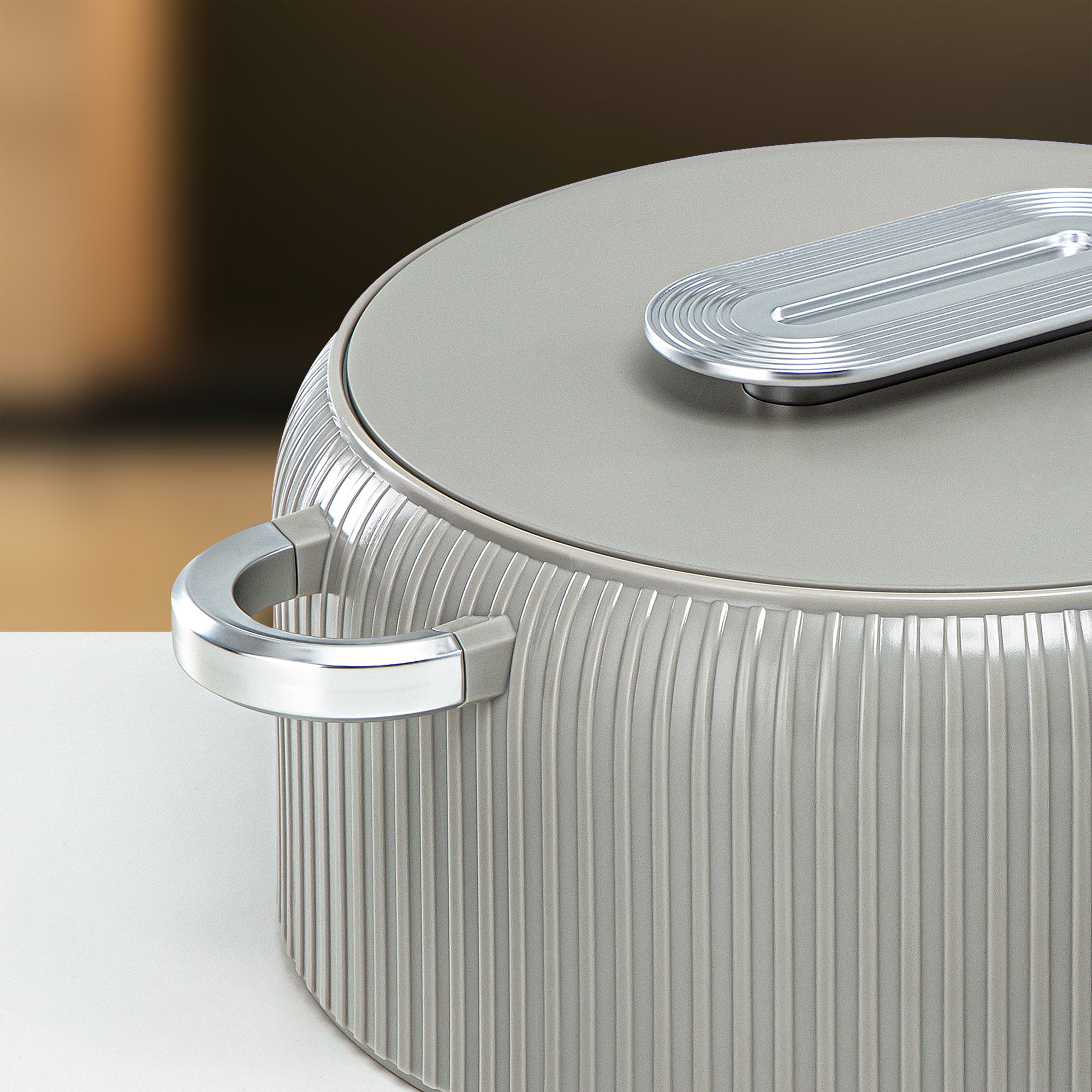 Almarjan Hot Pot Plastic, Set of 3 Pieces, Soft Grey & Silver, 2000ML + 4000ML + 6500ML (EK-200/400/650 MSG/MC) Ramadan Serveware