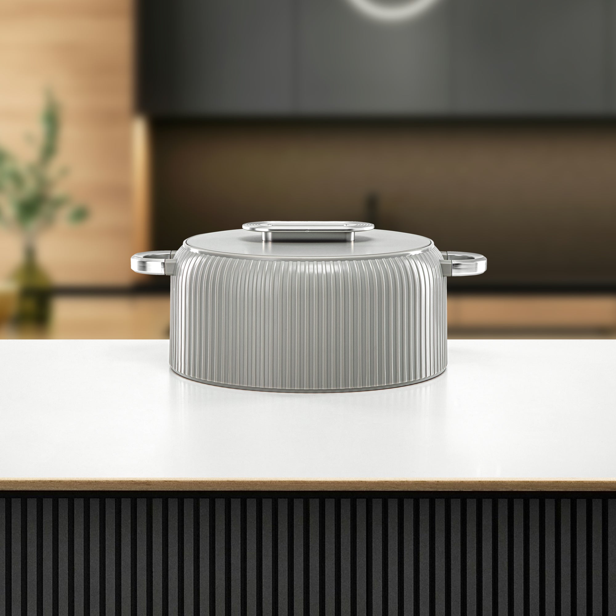 Almarjan Hot Pot Plastic, Set of 3 Pieces, Soft Grey & Silver, 2000ML + 4000ML + 6500ML (EK-200/400/650 MSG/MC) Ramadan Serveware