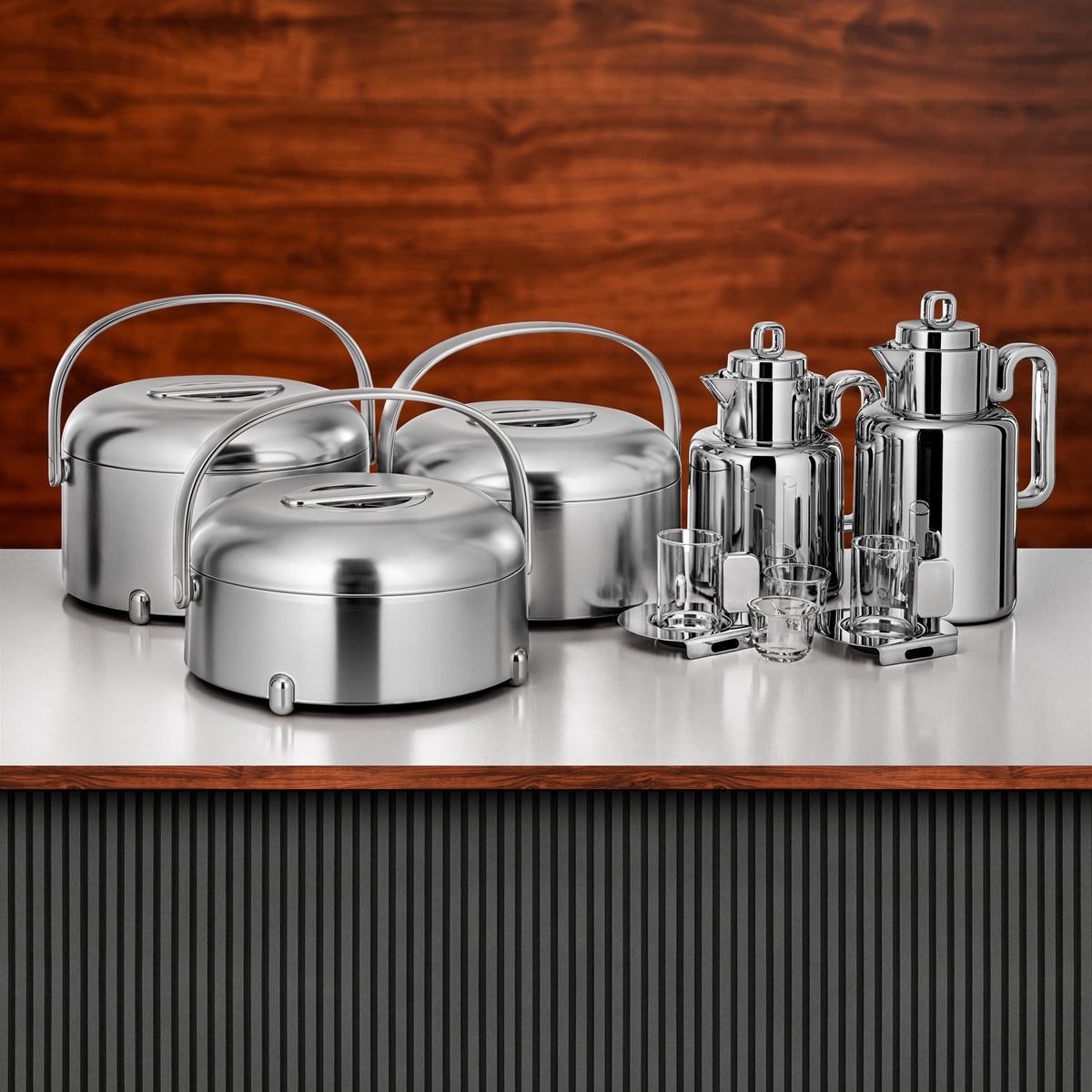 Almarjan 24-Piece Silver Serving Set with Vacuum Flasks & Hot Pots for ...