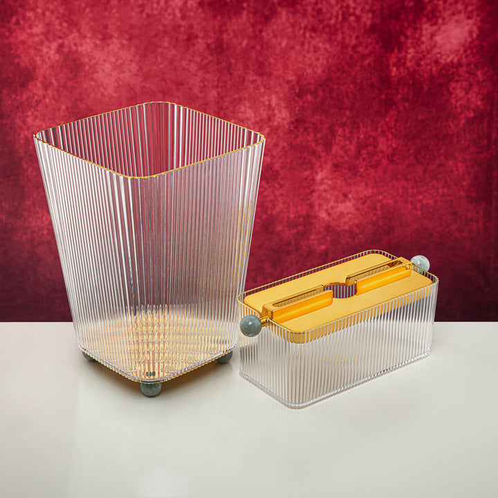 Almarjan 2 Pieces Acrylic Dustbin & Tissue Box Set - FB01/02 PIV/G