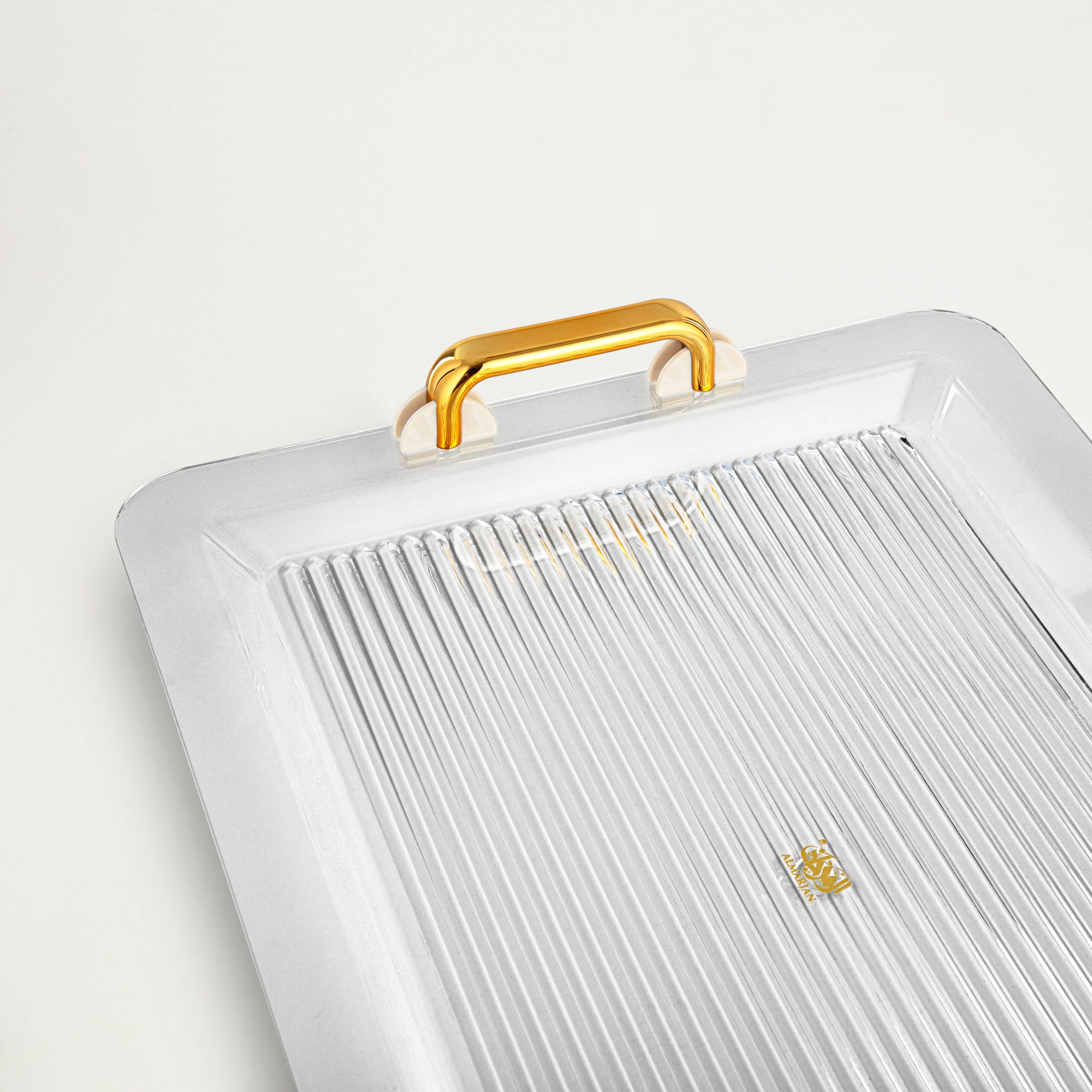 صينية تقديم المرجان مقاس 55 سم، مقبض أكريليك وذهبي وعاجي (FB06-550 IV/G) أواني تقديم رمضان