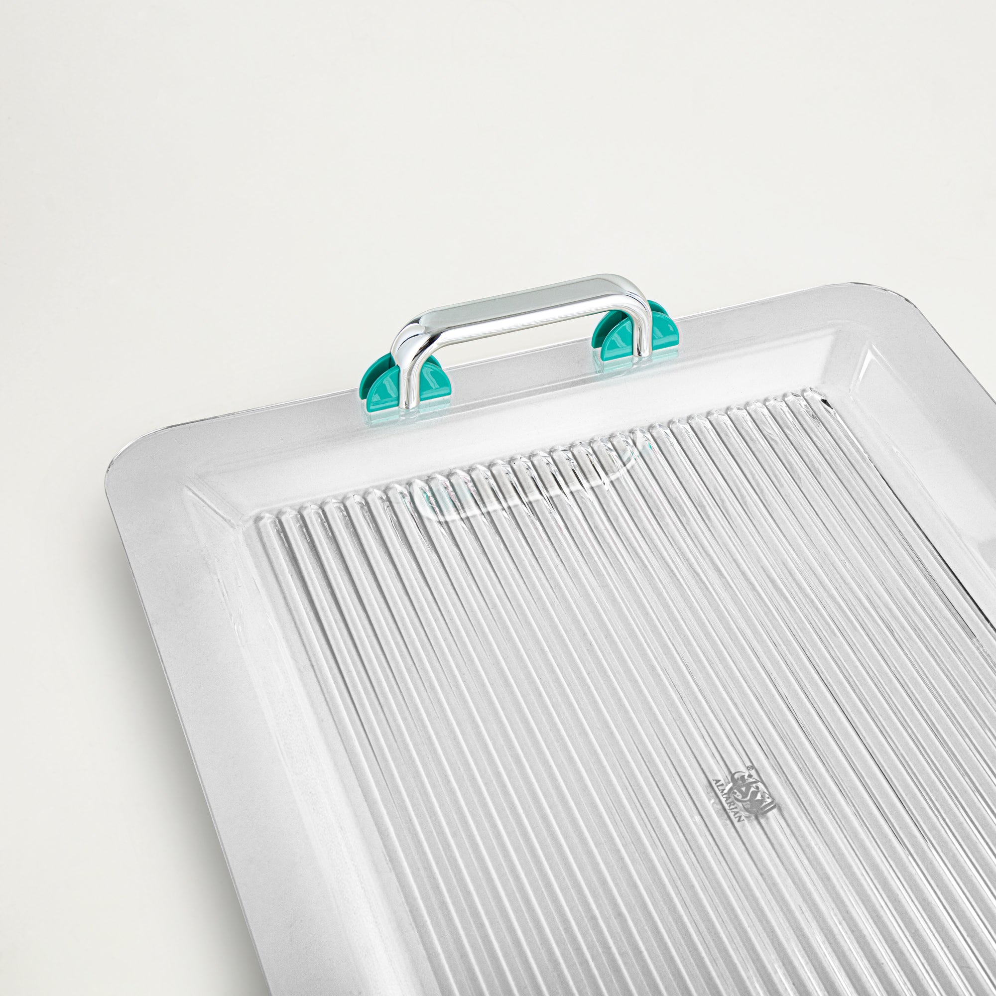 Almarjan Serving Tray 55CM, Acrylic, Silver & Tiffany Green Handle (FB06-550 TF/C) Ramadan Serveware