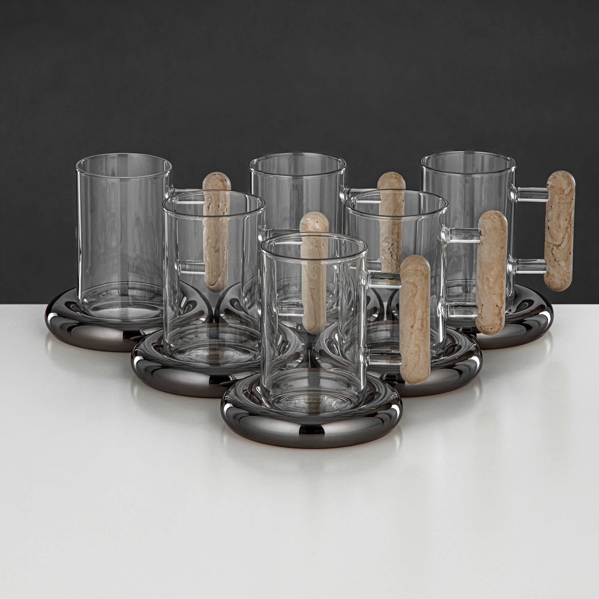 Almarjan Vacuum Flask Set 21-Piece Gun Black with Travertine Handle & Cover 1L + 1L (FG211-21 GBL/TM) – Complete Serving | Ramadan & Gatherings