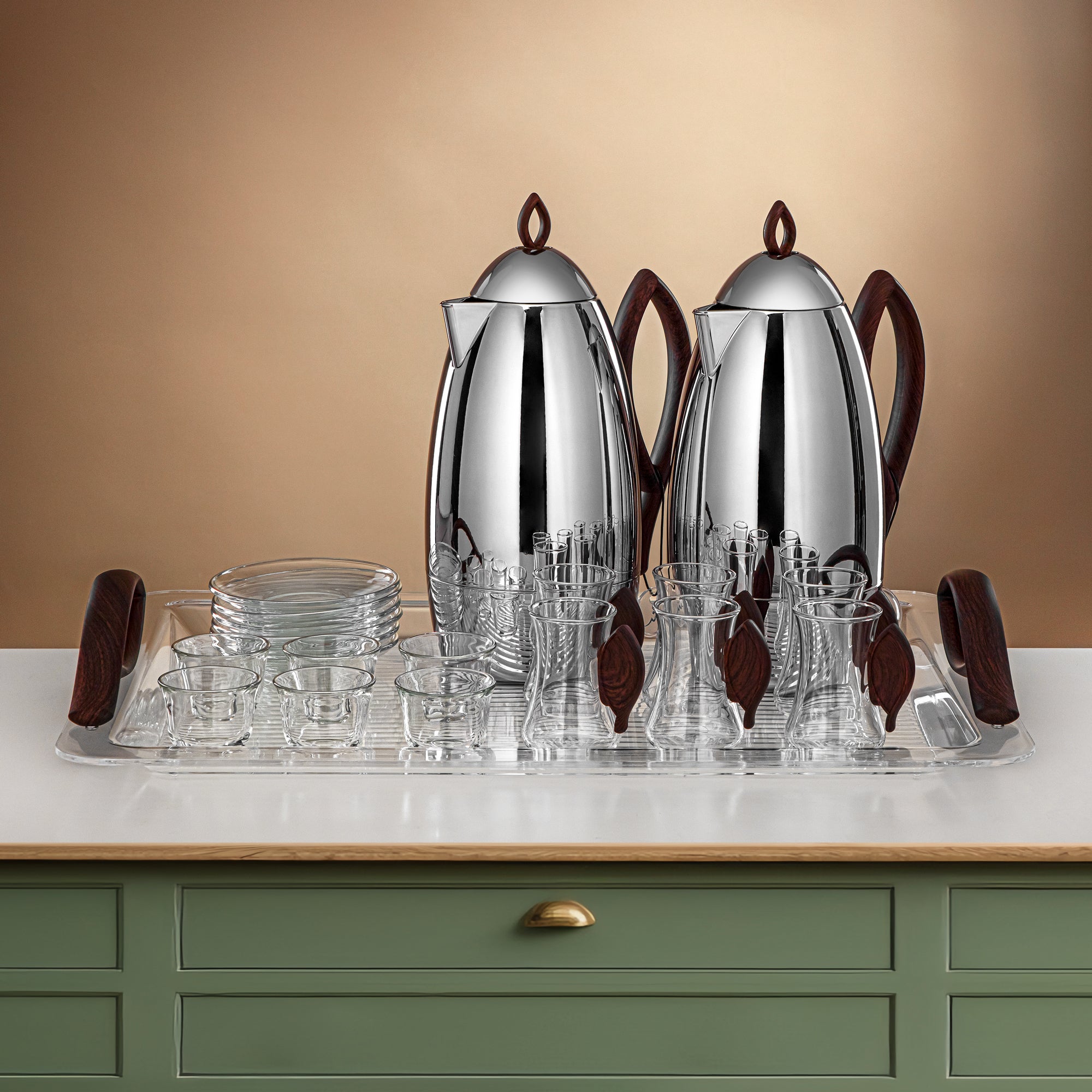 Almarjan Vacuum Flask Set 21-Piece Set silver & dark wood (FG212-21 C/DW)