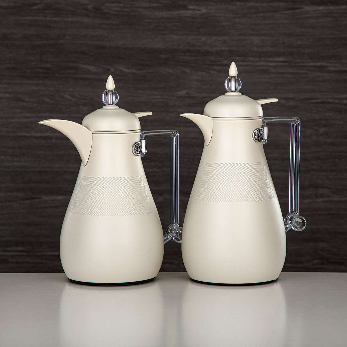 Almarjan Vacuum Flask Set, Push Button, 0.7L + 1L, Matt White & Traspa