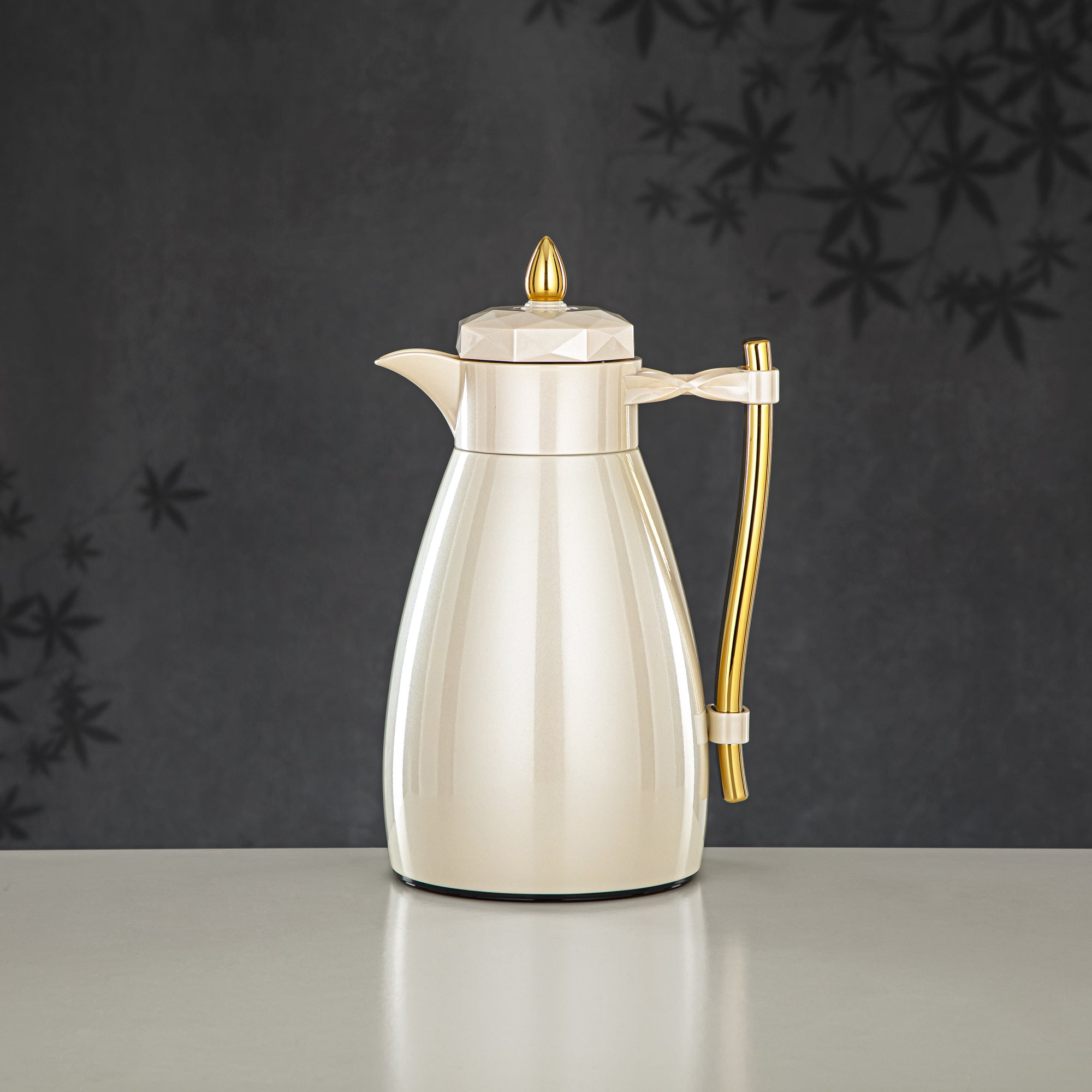 Almarjan Vacuum Flask Set, Push Button - 1L + 1L, Pearl White & Gold (FG806AB-100 PW/G) - Tea & Coffee Tradition