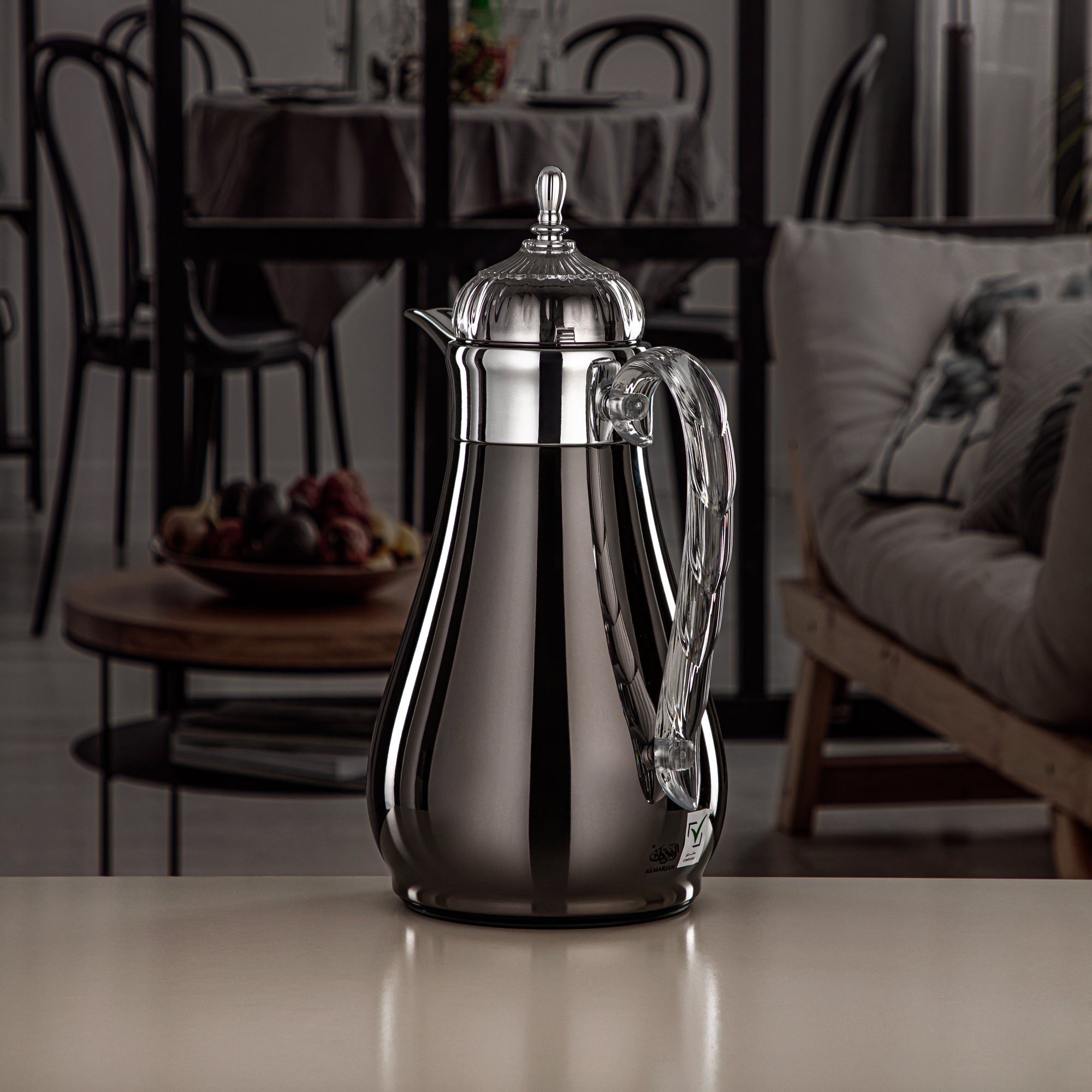 ألمرجان طقم ترامس، زر ضغط، 0.7 لتر + 1 لتر، أسود مسدس، فضي وشفاف (FG810-070/100 GB/C) - طقم ترمس أنيق