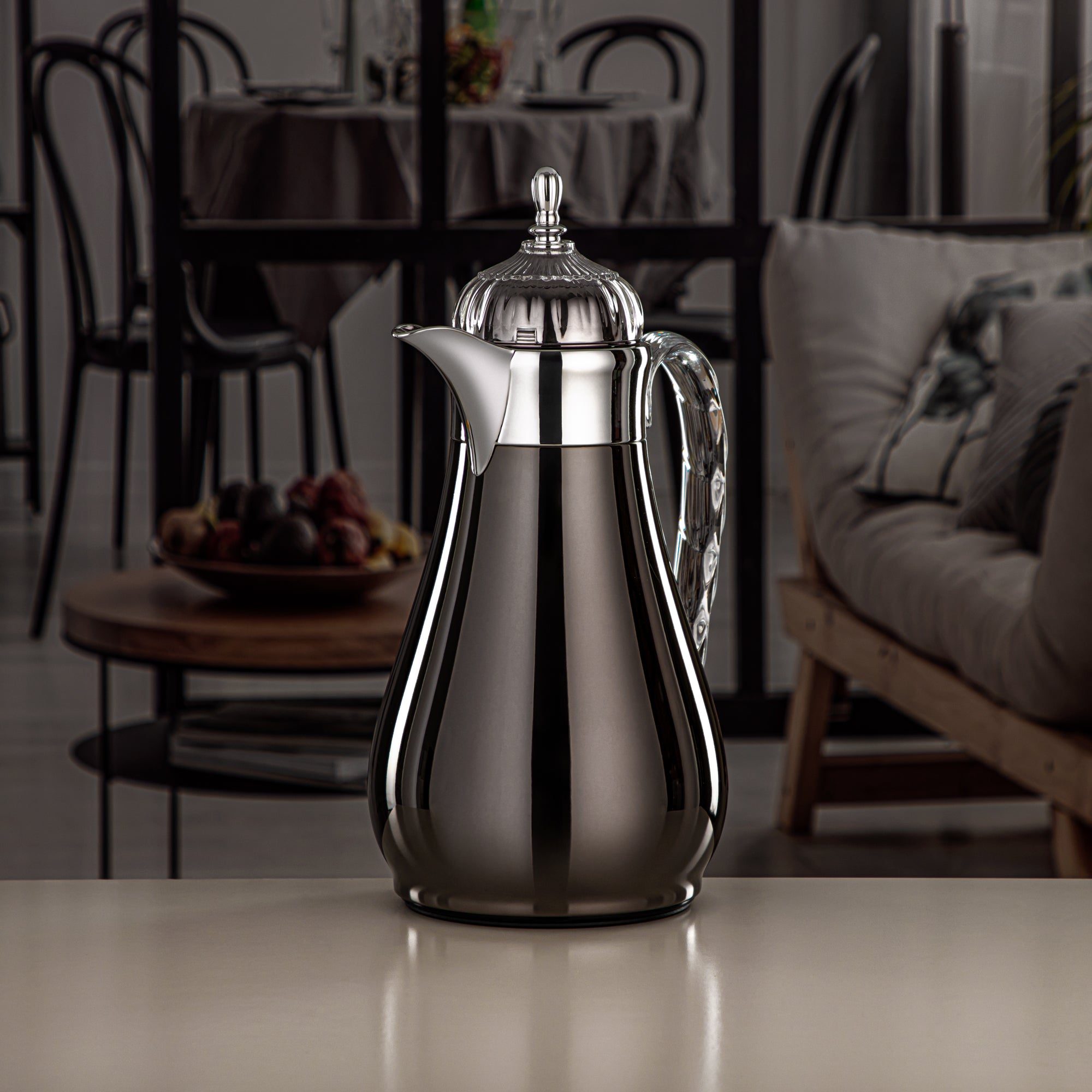 ألمرجان طقم ترامس، زر ضغط، 0.7 لتر + 1 لتر، أسود مسدس، فضي وشفاف (FG810-070/100 GB/C) - طقم ترمس أنيق