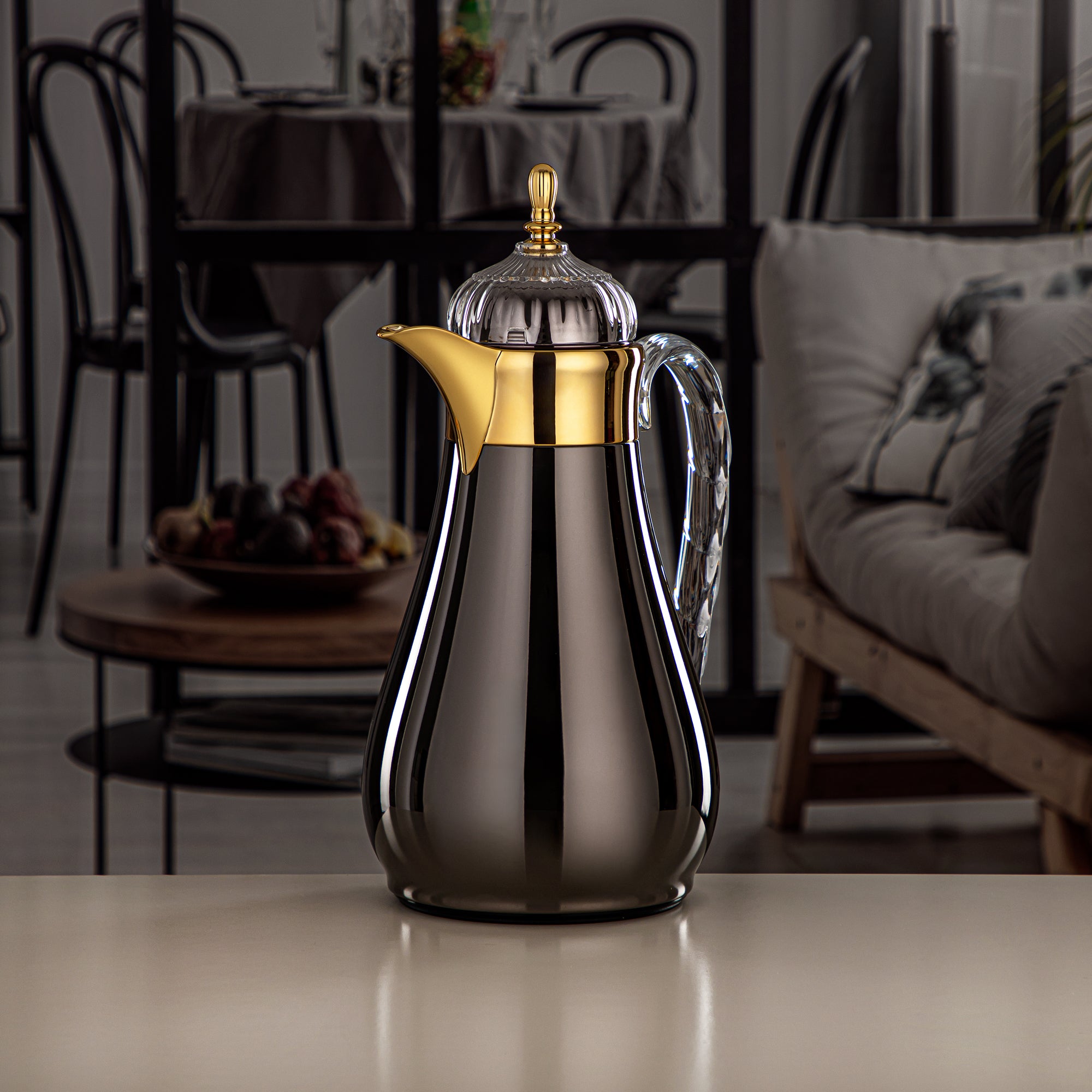 ألمرجان طقم ترامس، زر ضغط، 0.7 لتر + 1 لتر، أسود مسدس، ذهبي وشفاف (FG810-070/100 GB/G) - طقم ترمس أنيق