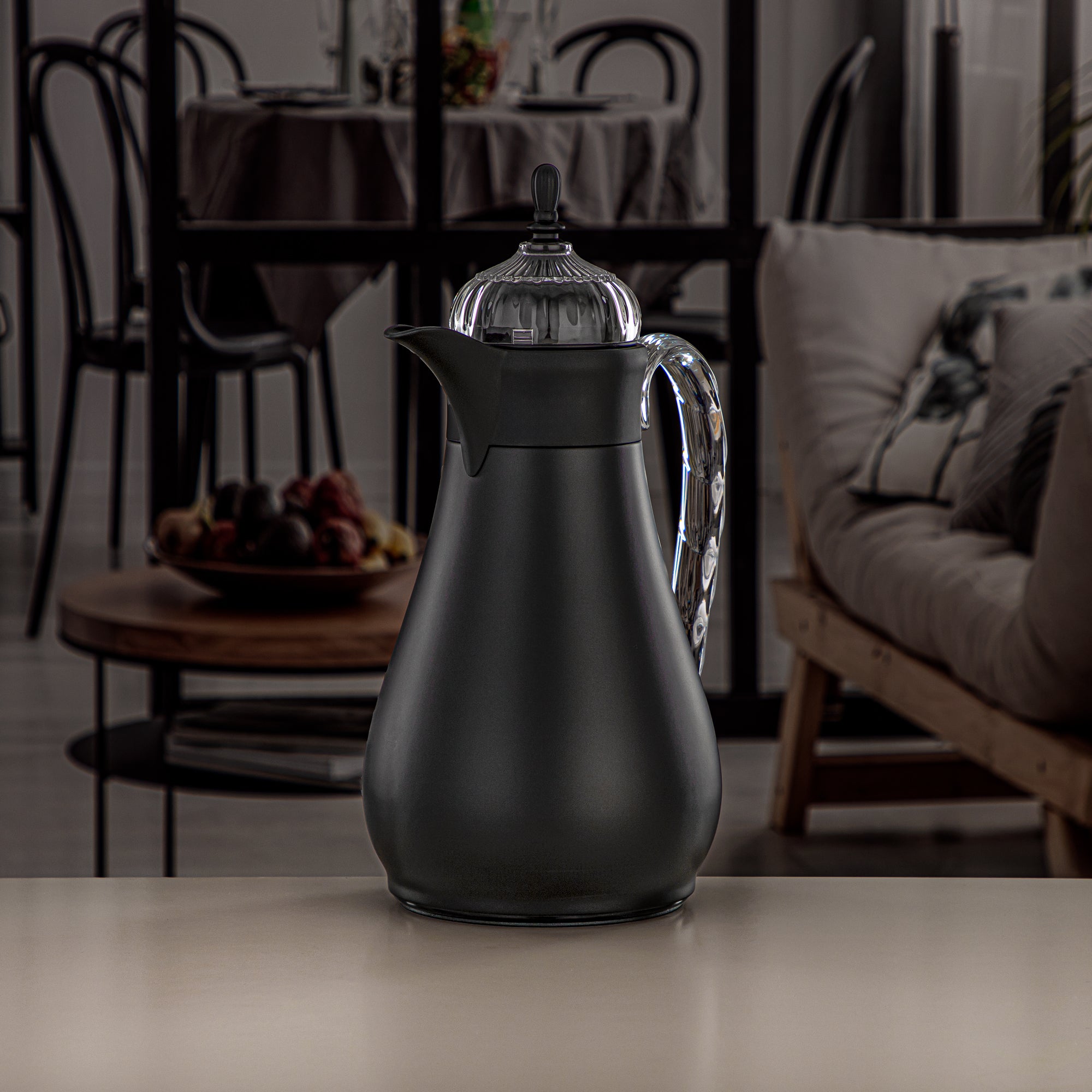 ألمرجان طقم ترامس، زر ضغط، 0.7 لتر + 1 لتر، أسود غير لامع وشفاف (FG810-070/100 MBL/TR) - أطقم ترمس أنيقة