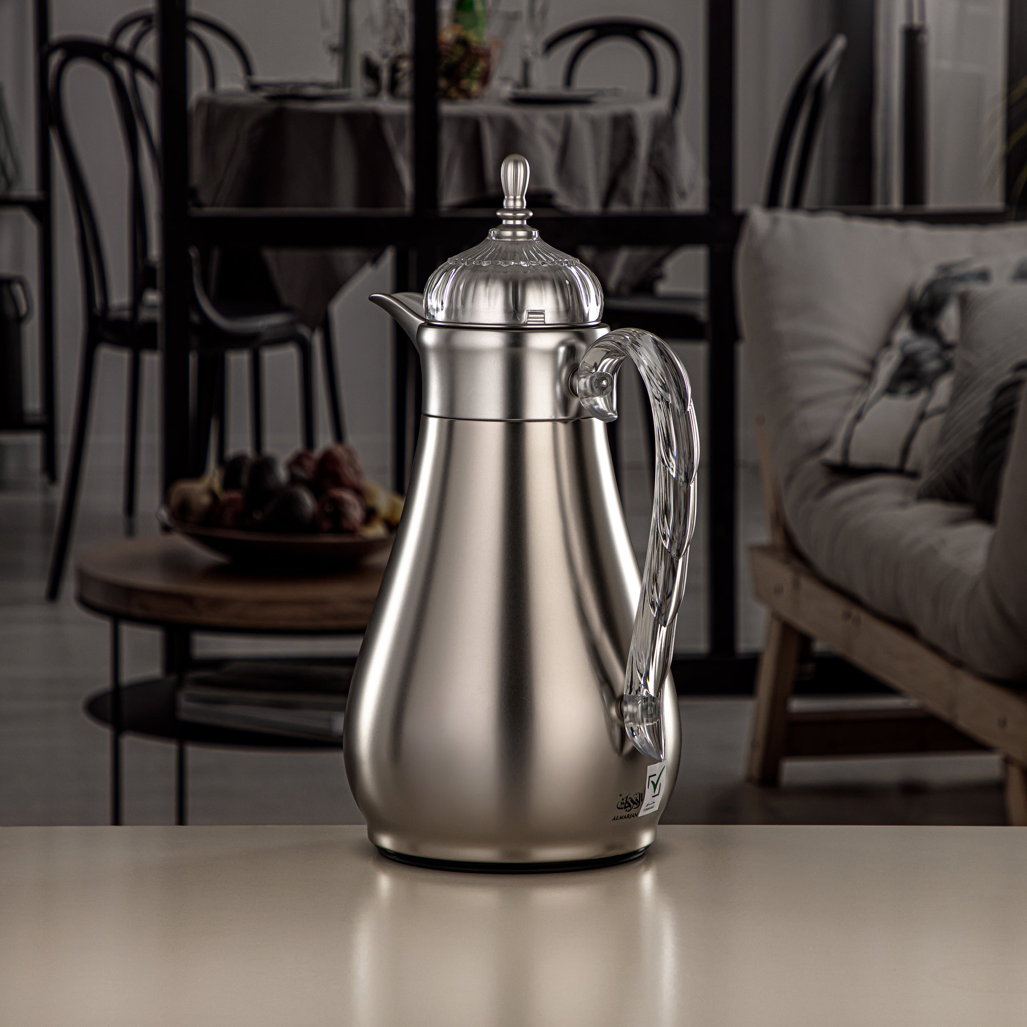 ألمرجان طقم ترامس، زر ضغط، 0.7 لتر + 1 لتر، فضي غير لامع وشفاف (FG810-070/100 MC/TR) - مجموعات ترمس أنيقة