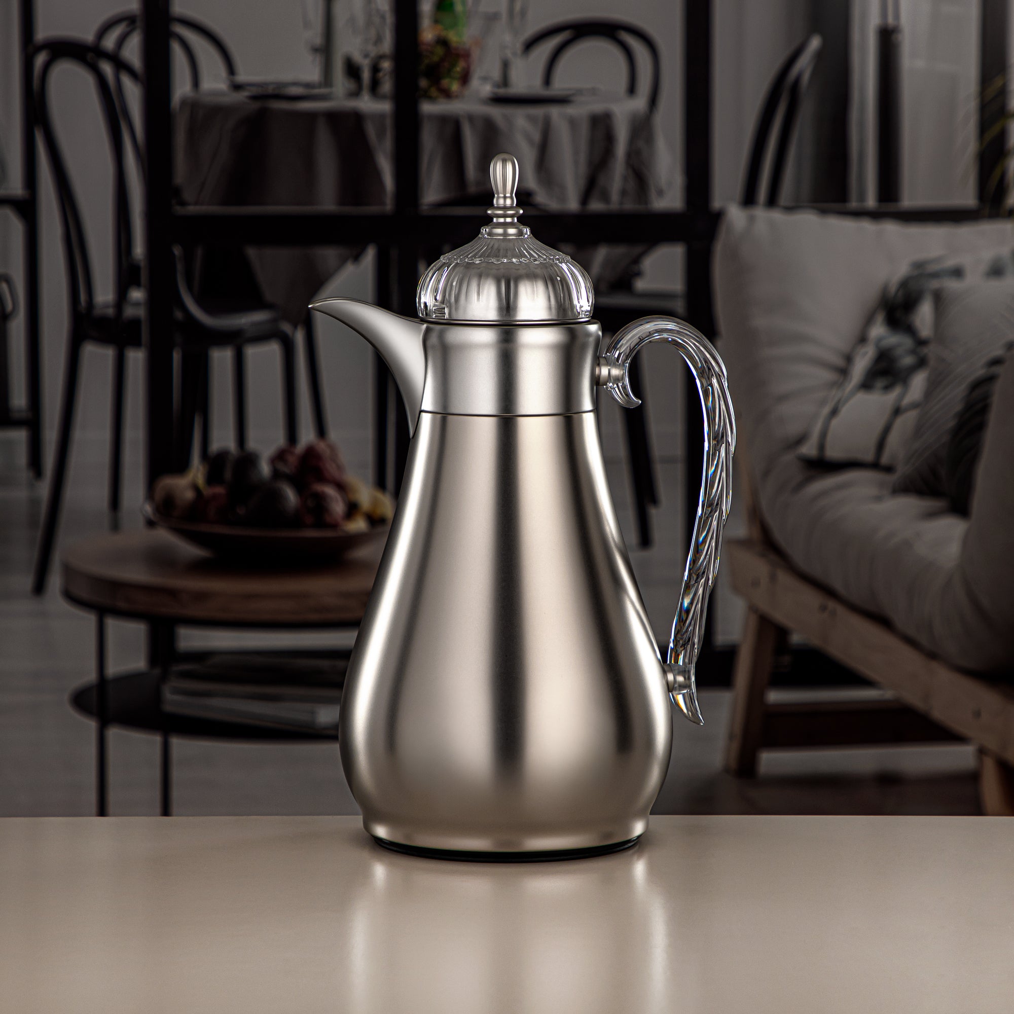 ألمرجان طقم ترامس، زر ضغط، 0.7 لتر + 1 لتر، فضي غير لامع وشفاف (FG810-070/100 MC/TR) - مجموعات ترمس أنيقة