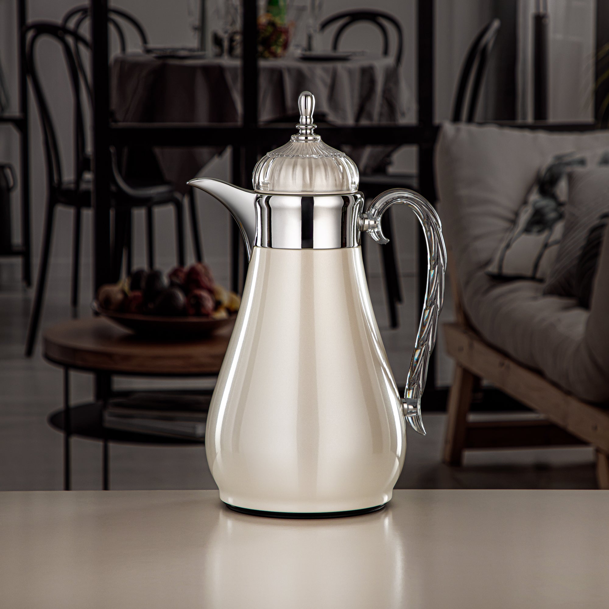 ألمرجان طقم ترامس، زر ضغط، 0.7 لتر + 1 لتر، أبيض لؤلؤي، فضي وشفاف (FG810-070/100 PW/C) - طقم ترمس أنيق