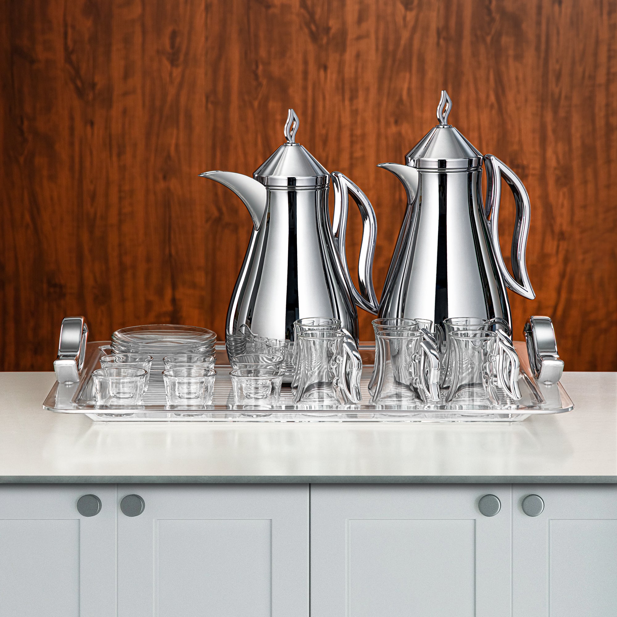 طقم ترامس المرجان بلمسة نهائية فضية عاكسة 21 قطعة (0.7L + 1L) (FG811-21 ALLC) – تقديم أنيق | رمضان و التجمعات