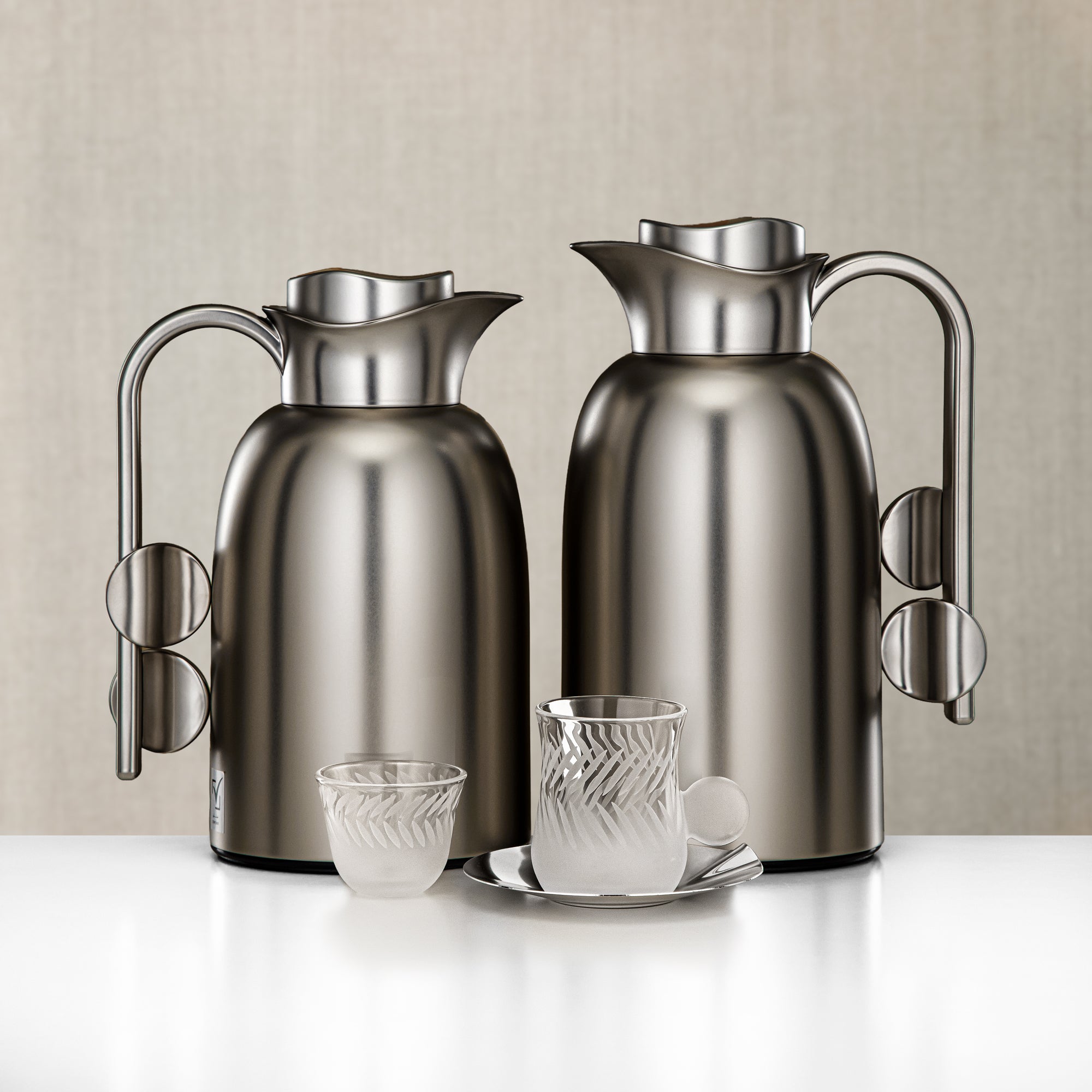 Almarjan Vacuum Flask & Tea Set 20 Pieces Matt Nickel