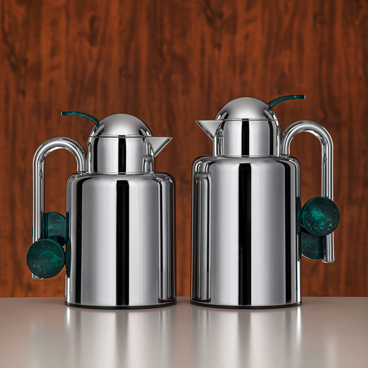 Almarjan Vacuum Flask Set Silver & Dark Green Marble with Push-Button ...