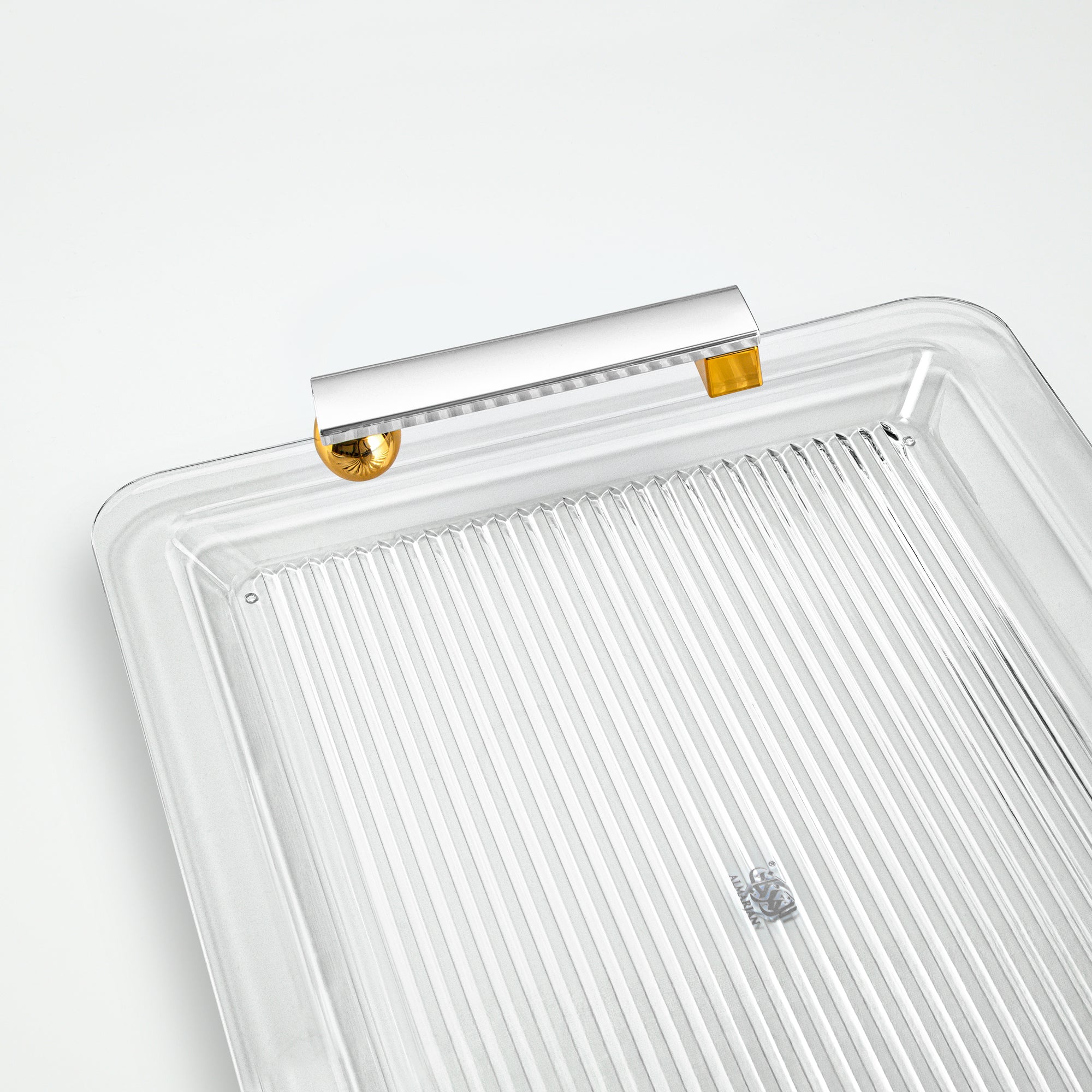 صينية تقديم المرجان 50 سم من النيكل غير اللامع والخشب الداكن