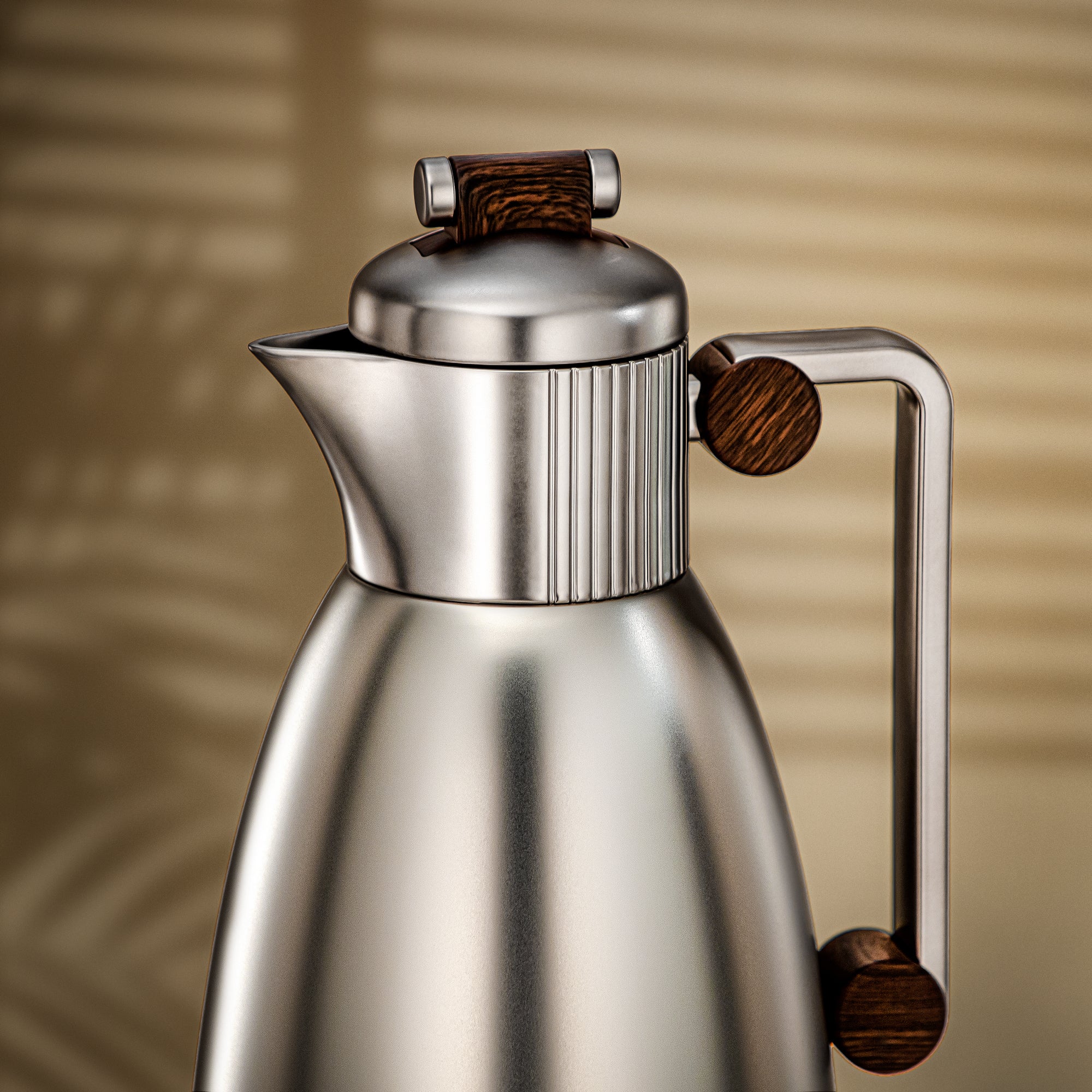 Almarjan Vacuum Flask Set 0.7L & 1L Matt Nickel & Dark Wood